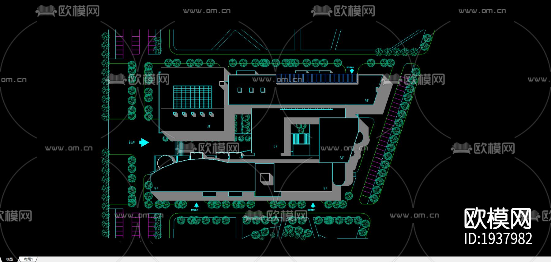 某大学教学楼CAD施工图下载（渲染图2）