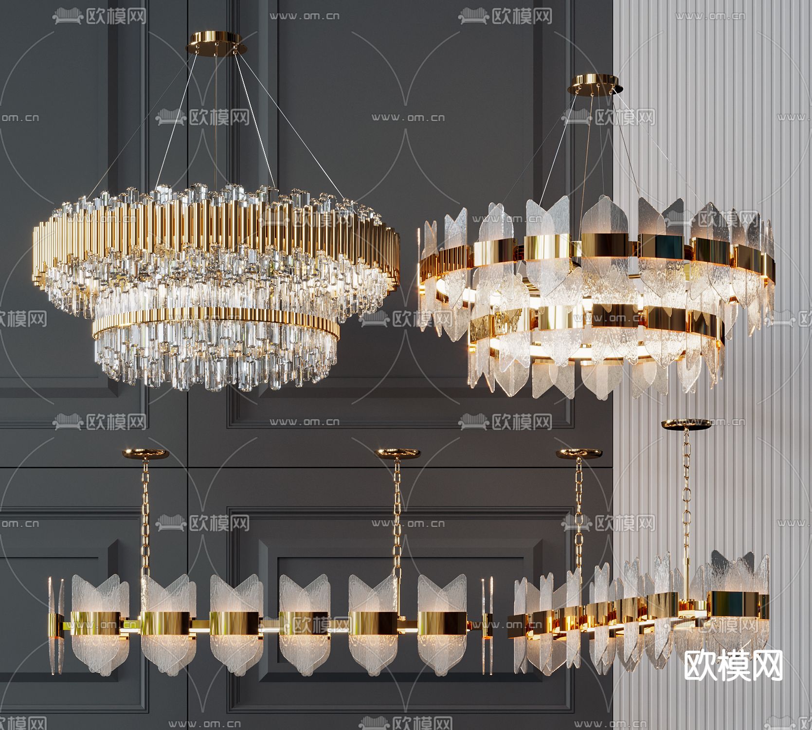 现代轻奢水晶吊灯su模型下载（渲染图1）