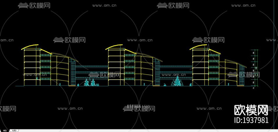 教学楼CAD施工图下载(渲染图2)