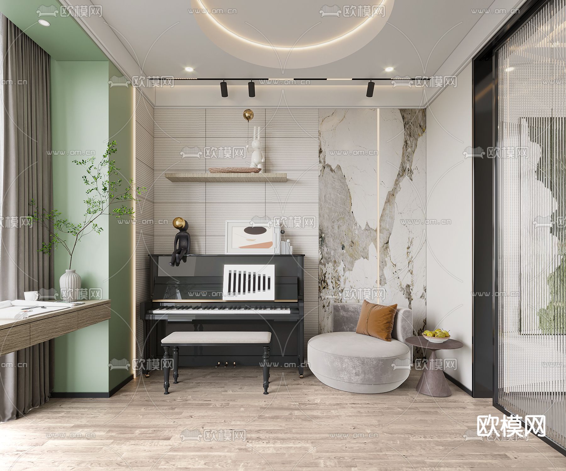 现代钢琴房su模型下载（渲染图2）