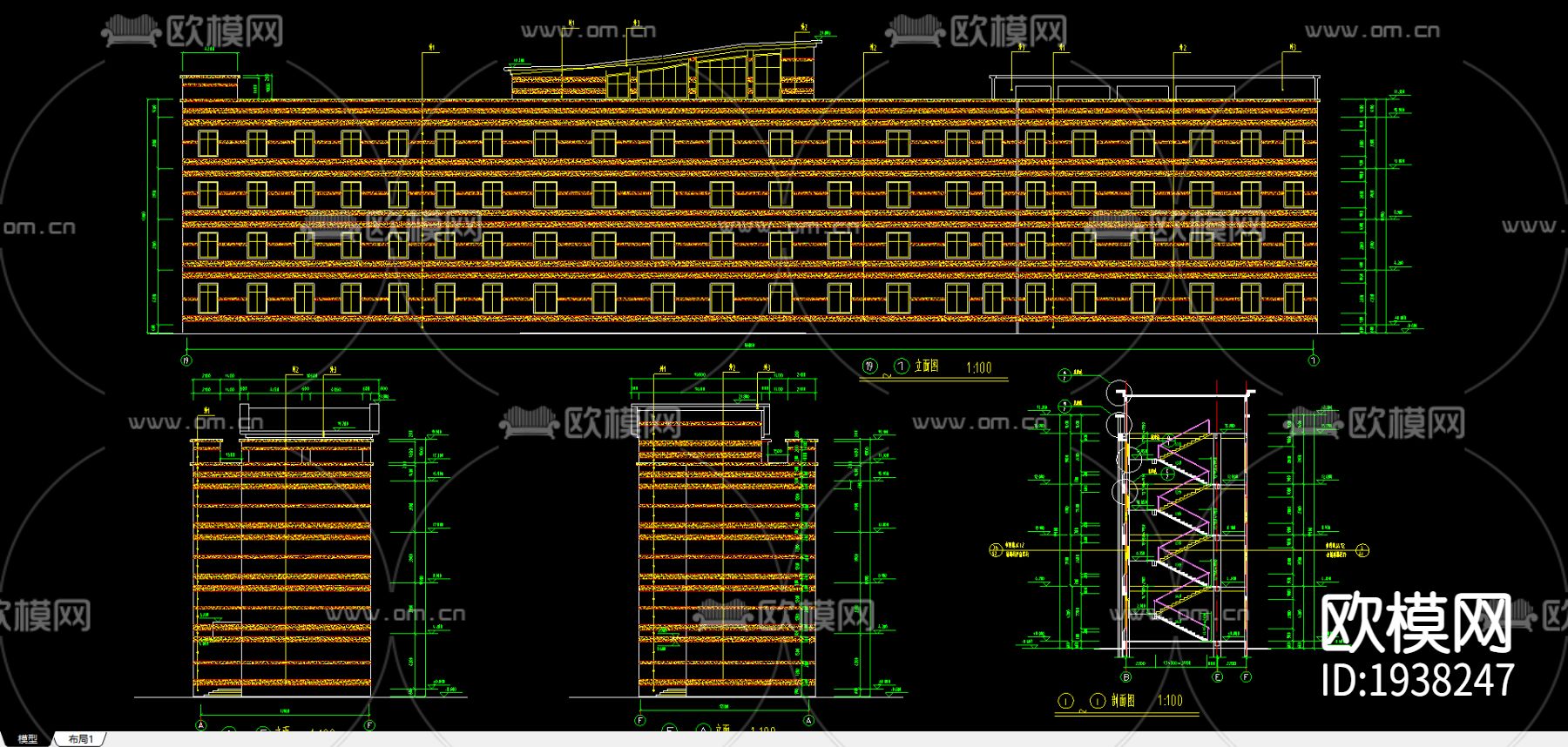 教学楼CAD施工图下载（渲染图1）