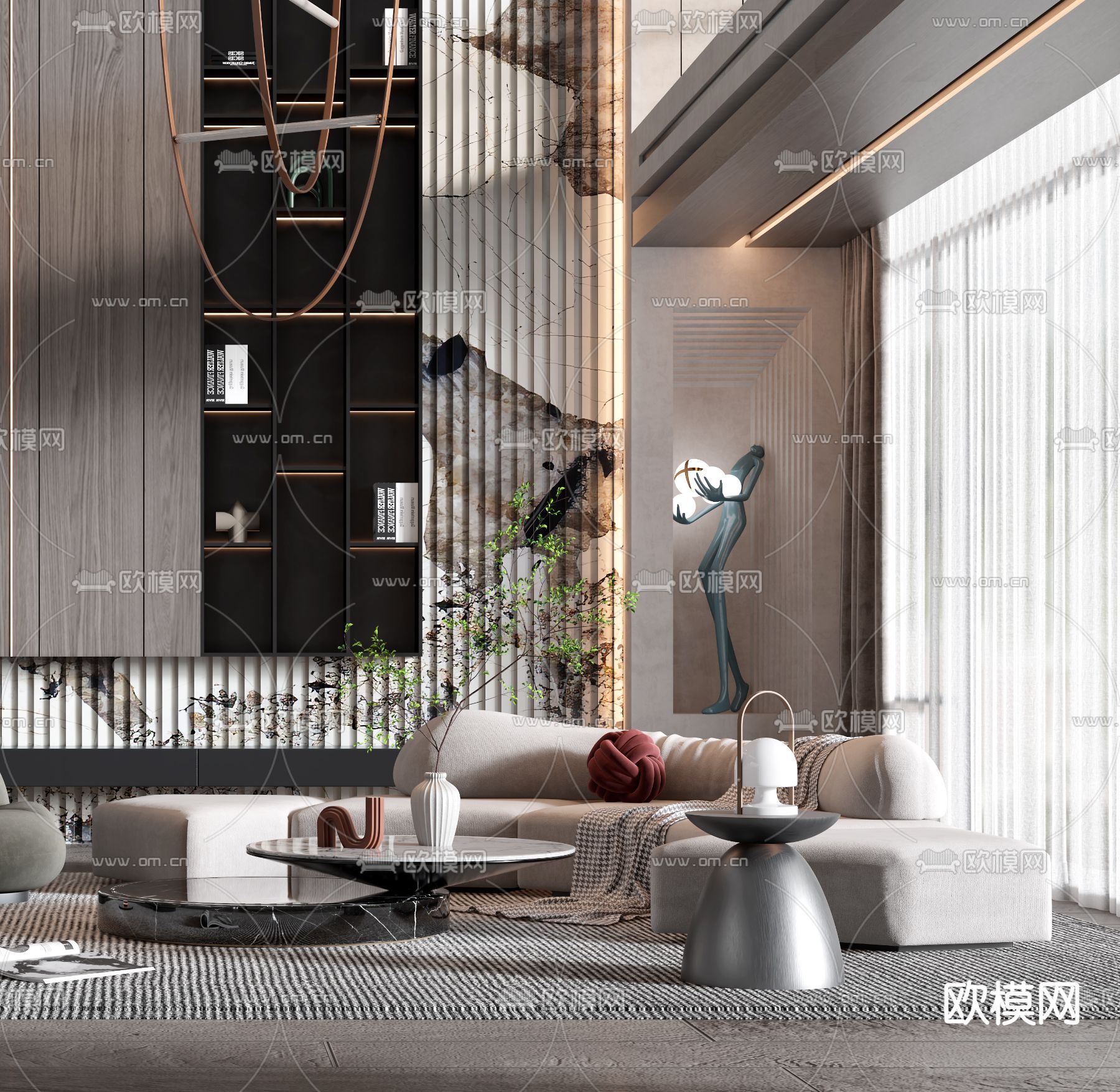 现代别墅大堂3d模型下载（渲染图2）