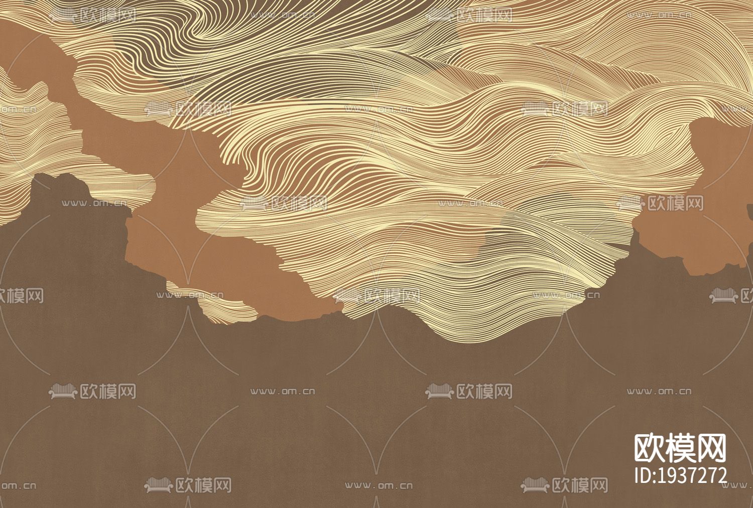 新中式精雕立体墙纸下载（渲染图1）