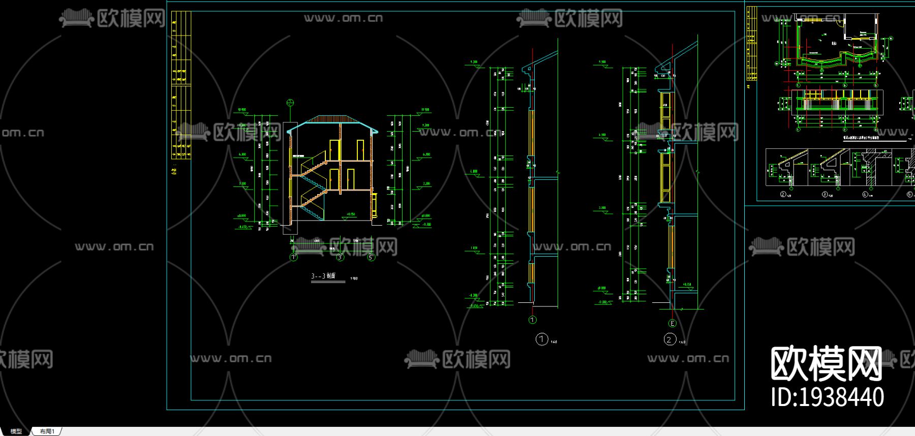 别墅外观cad施工图下载（渲染图2）