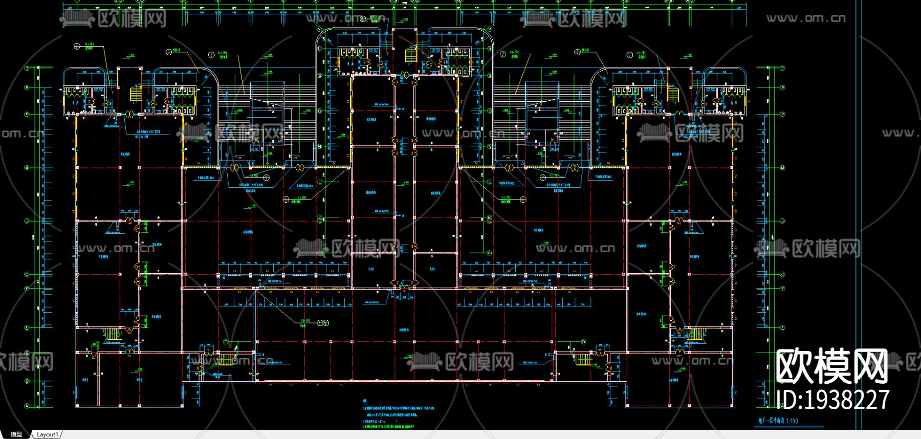 某教学楼建筑CAD施工图下载（渲染图2）