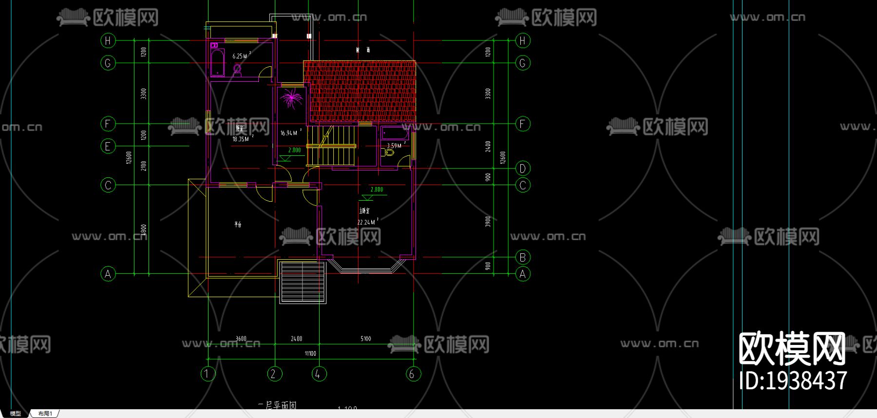 别墅外观cad施工图下载（渲染图1）