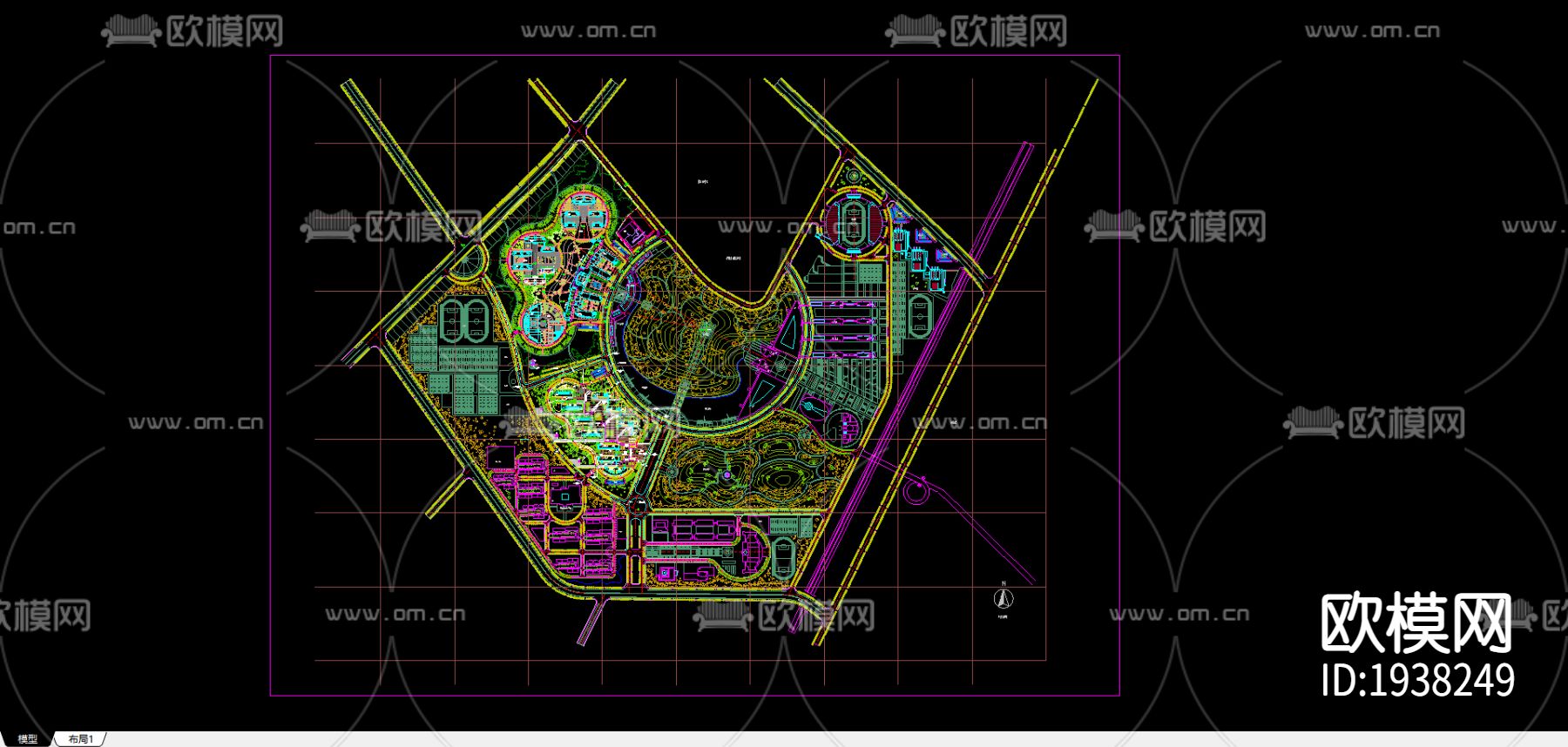 某大学新校区平面图CAD施工图下载（渲染图2）