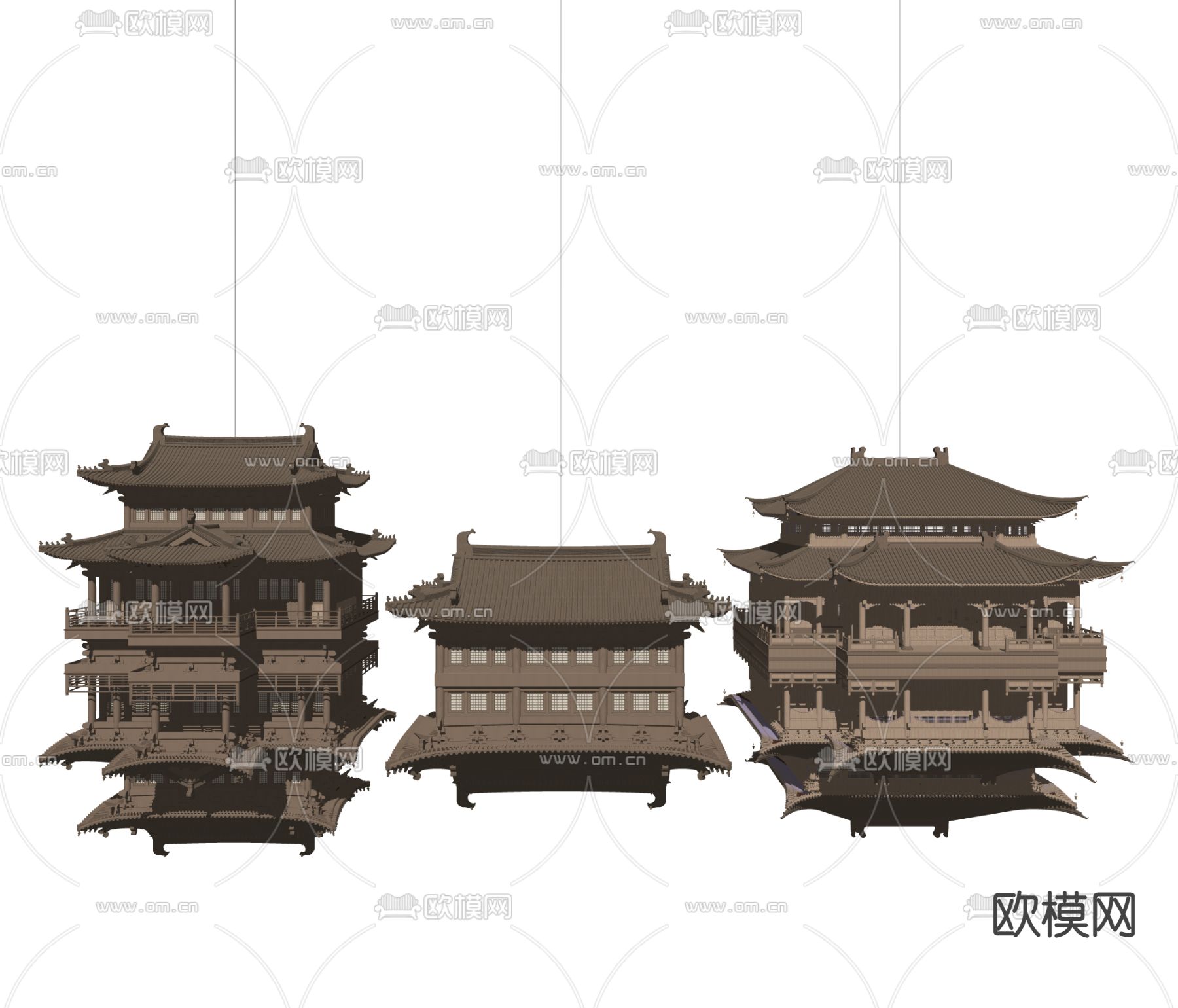 新中式古建筑雕塑悬挂件su模型下载（渲染图2）