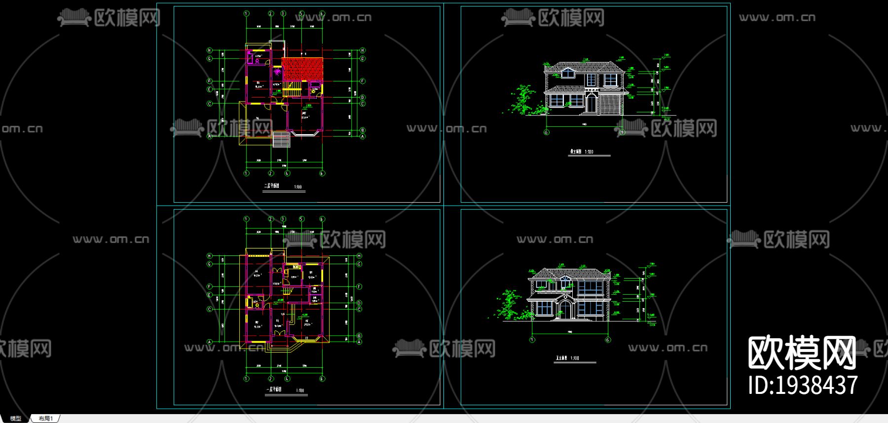 别墅外观cad施工图下载（渲染图3）