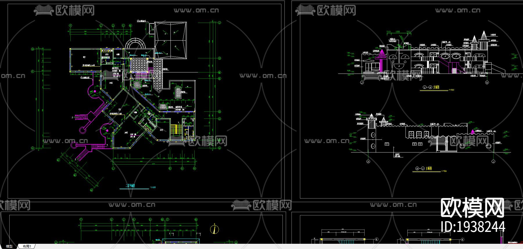 某小区幼儿园建筑CAD施工图下载（渲染图2）
