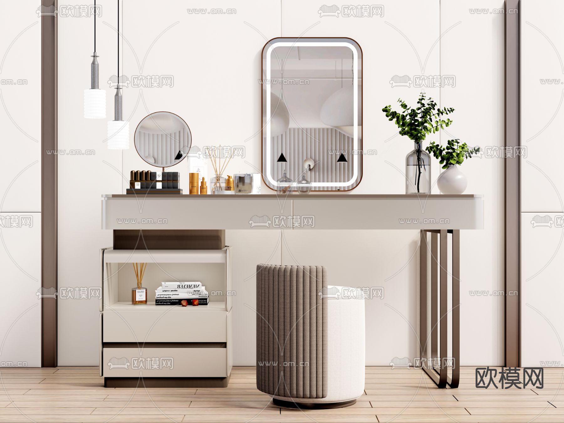 现代梳妆台su模型下载（渲染图1）