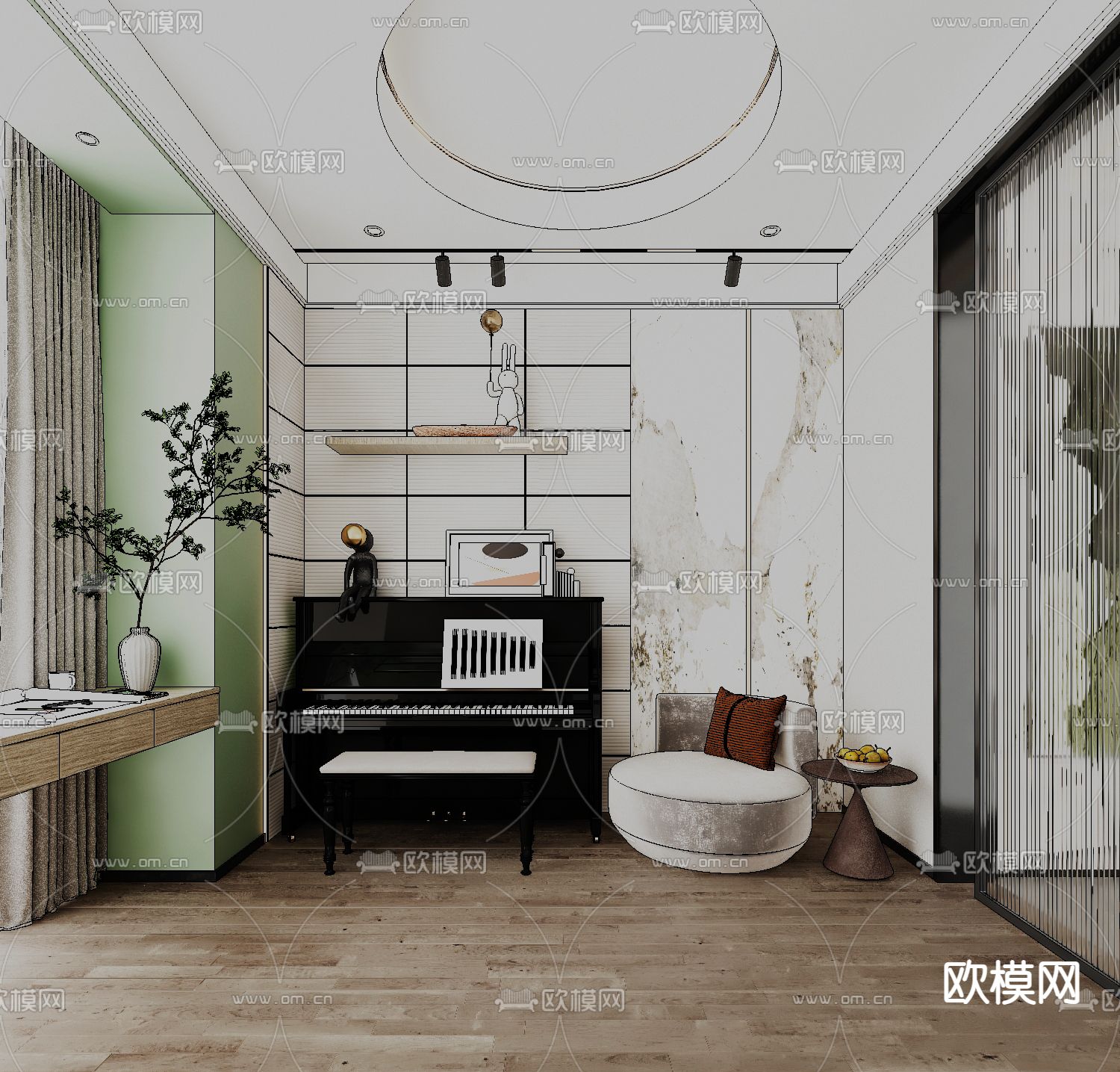 现代钢琴房su模型下载（渲染图1）