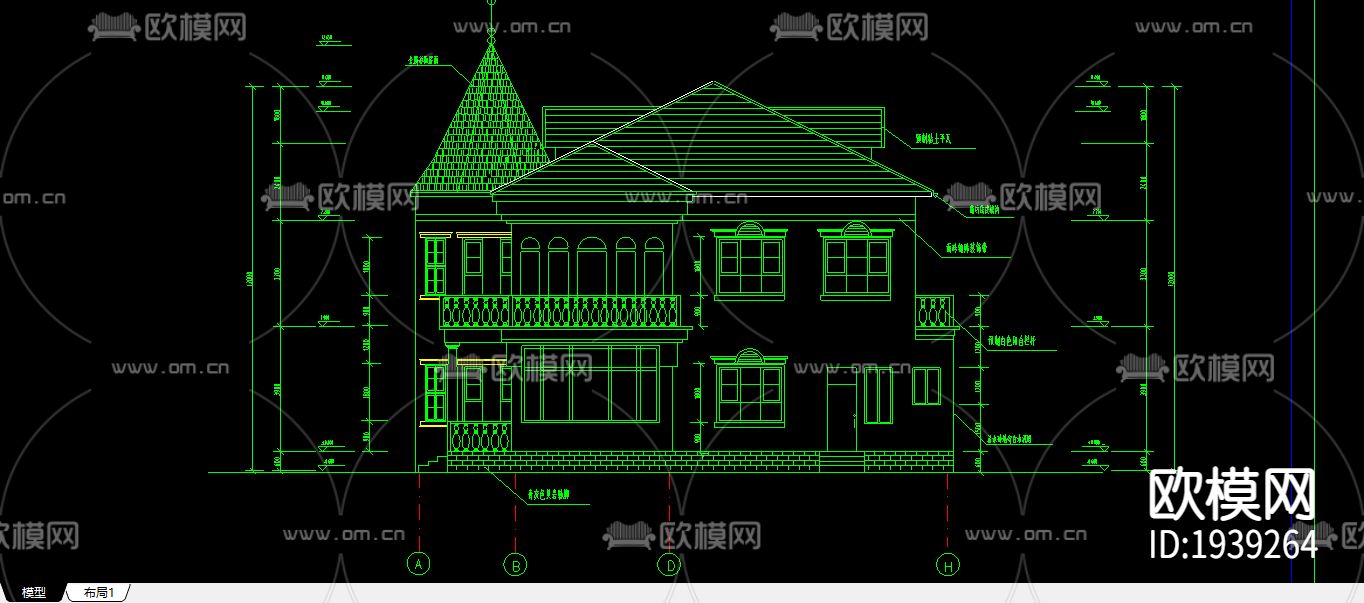 别墅CAD施工图下载（渲染图1）