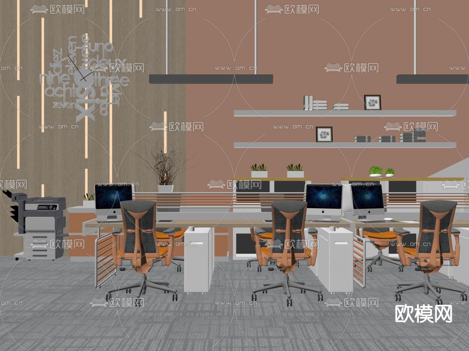 现代时尚办公电脑桌椅su模型下载（渲染图2）