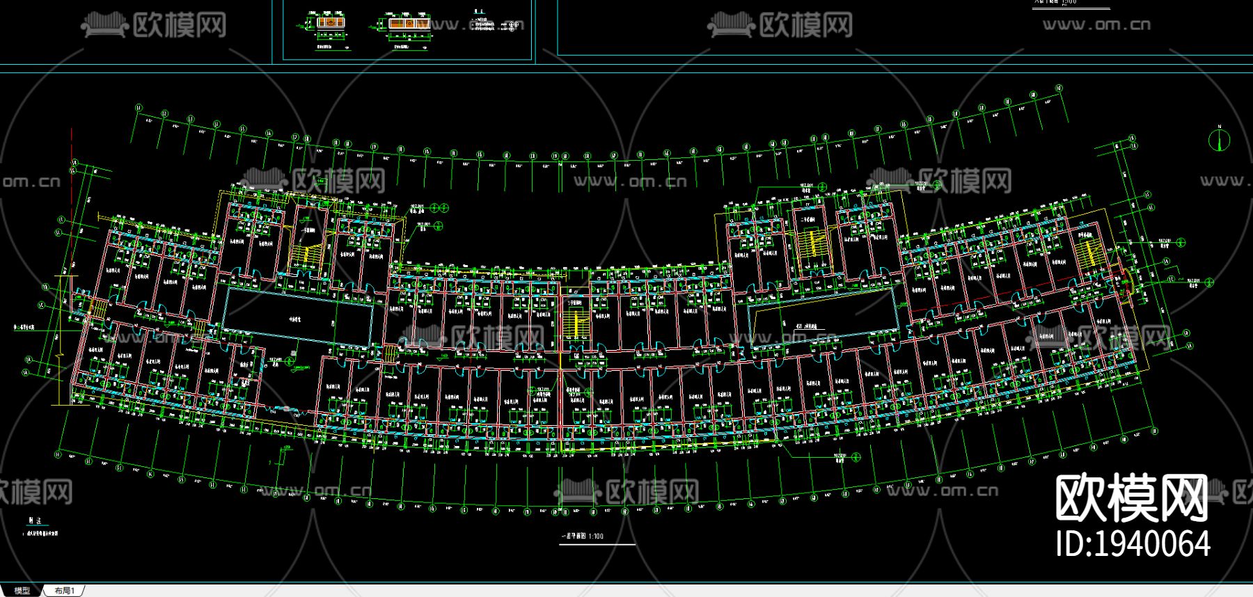 学生公寓cad施工图下载（渲染图2）
