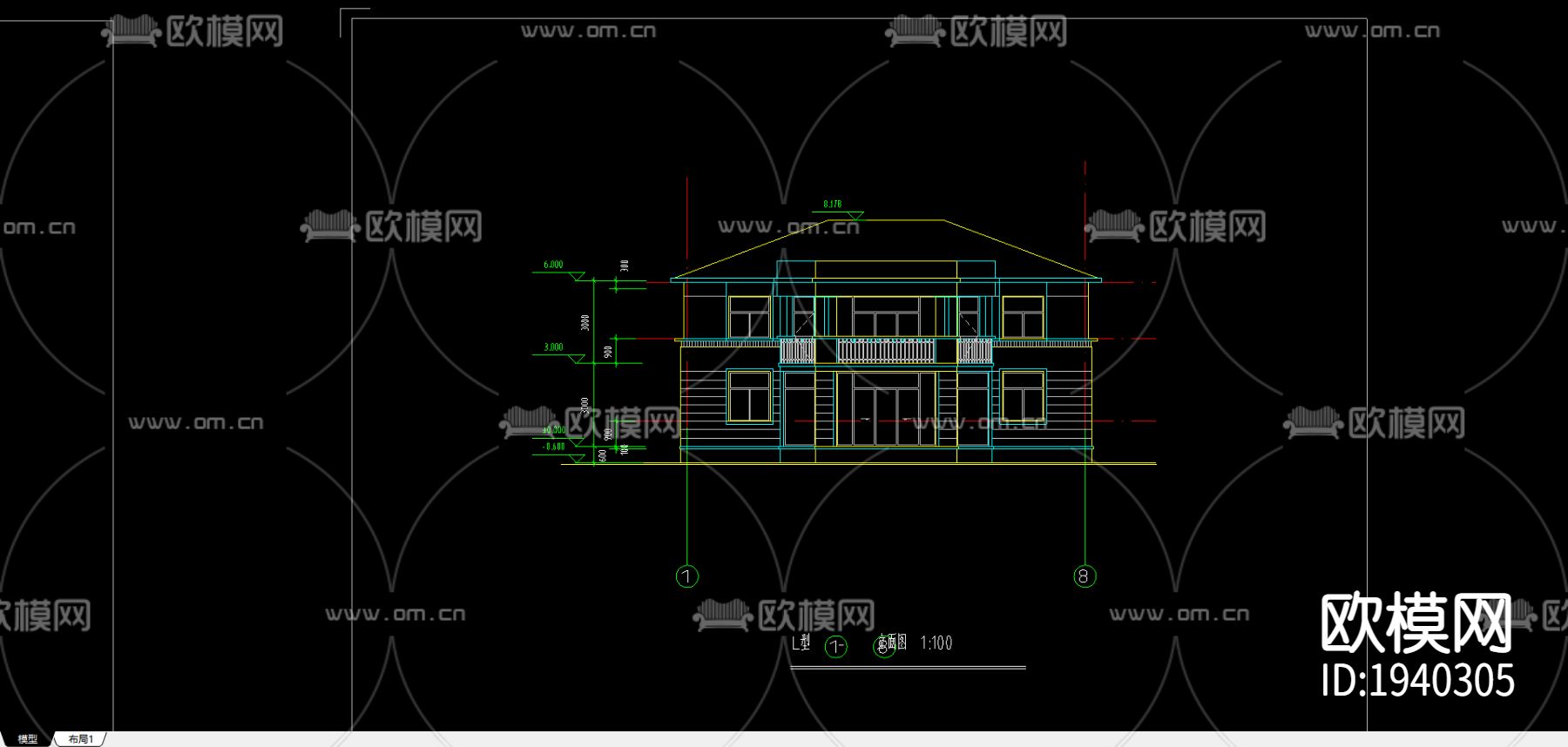 别墅cad平面布置图下载（渲染图2）