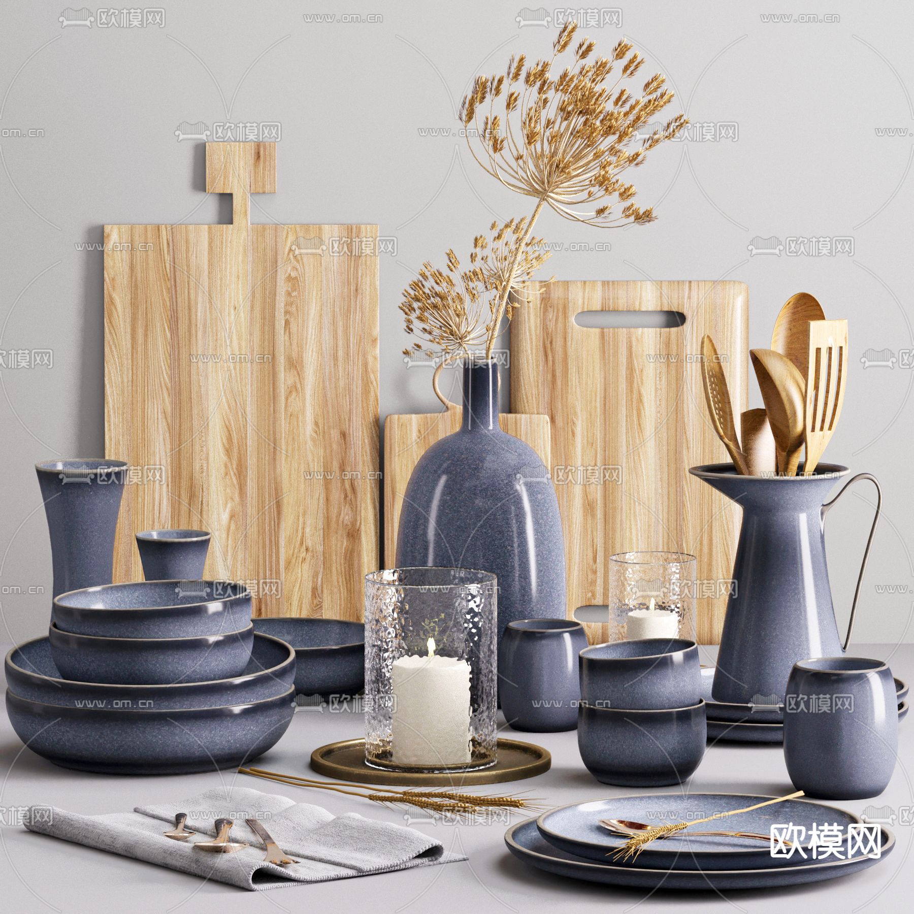 现代餐具碗碟砧板3d模型下载