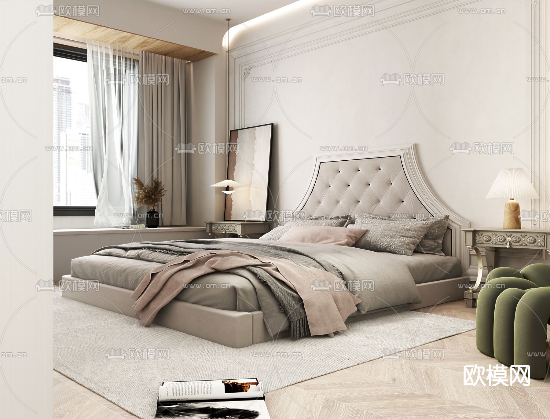 法式卧室主人房免费3d模型下载（渲染图3）