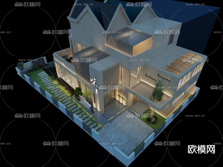 侘寂火锅店免费3d模型下载(渲染图2)
