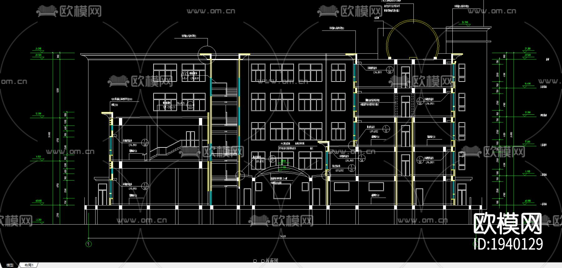 中学综合楼cad施工图下载（渲染图1）