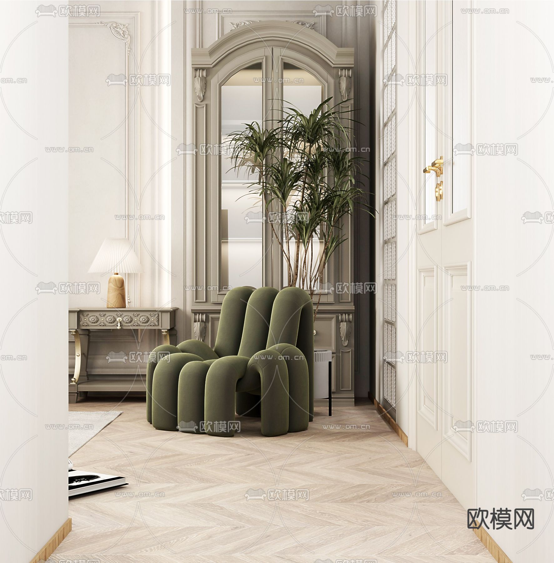 法式卧室主人房免费3d模型下载（渲染图2）