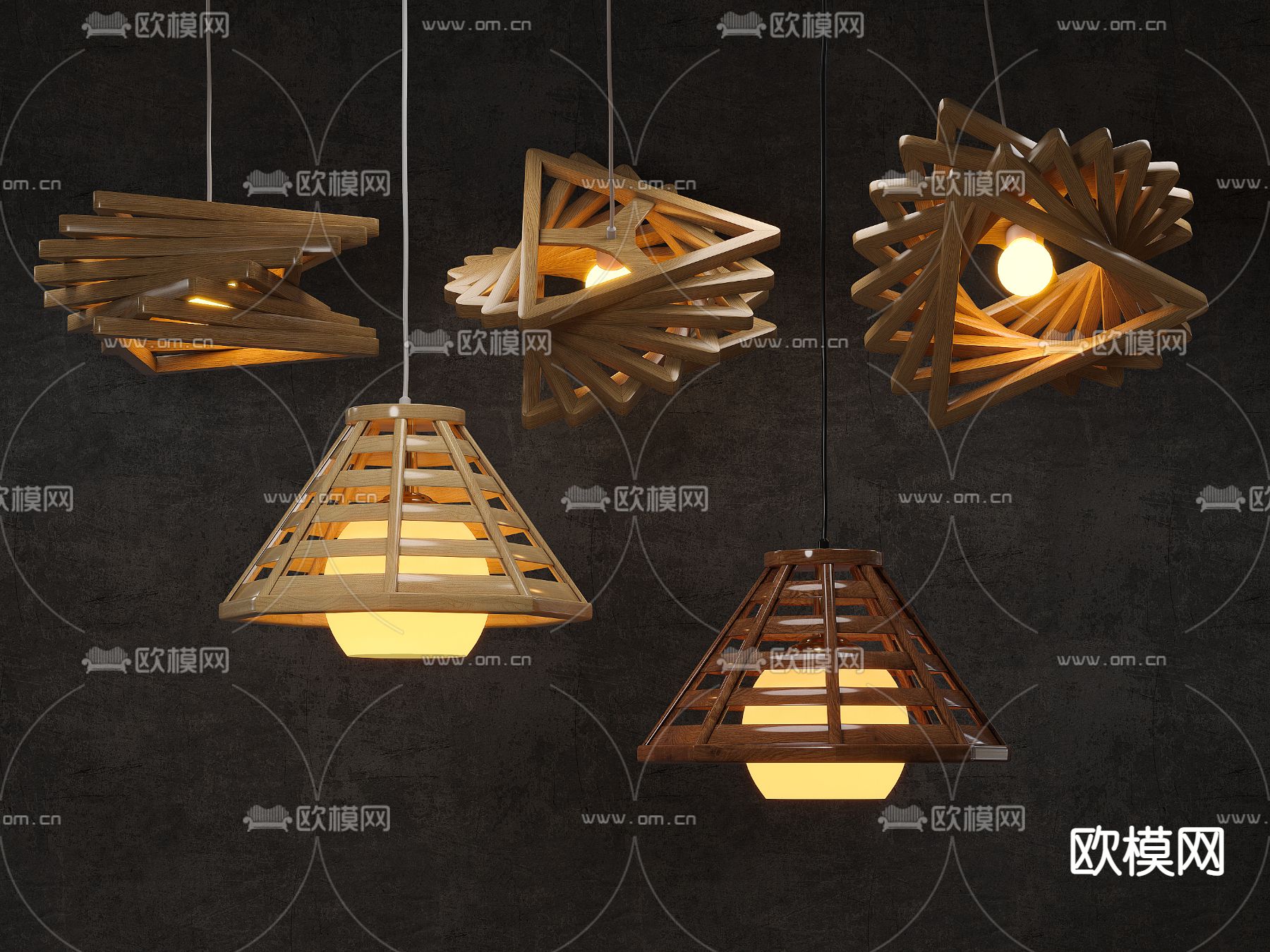 自然风原木吊灯3d模型下载