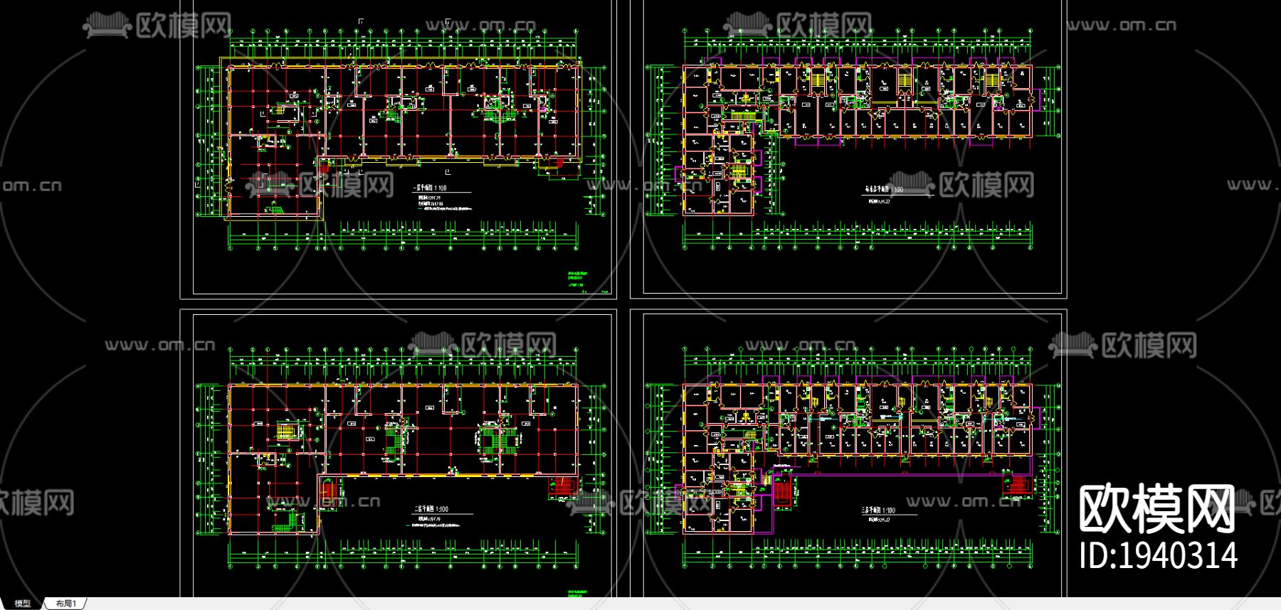 别墅cad平面布置图下载（渲染图1）