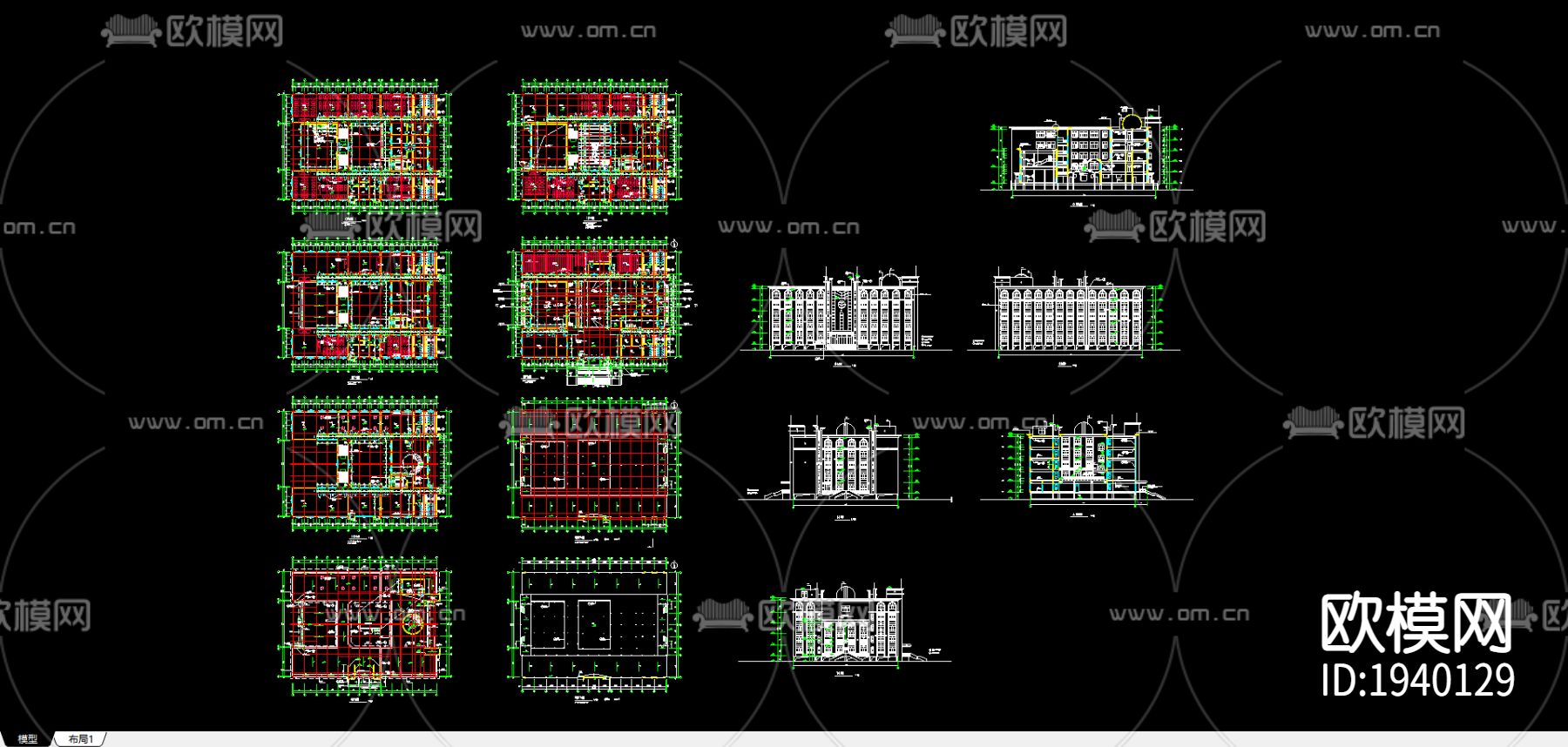 中学综合楼cad施工图下载（渲染图3）