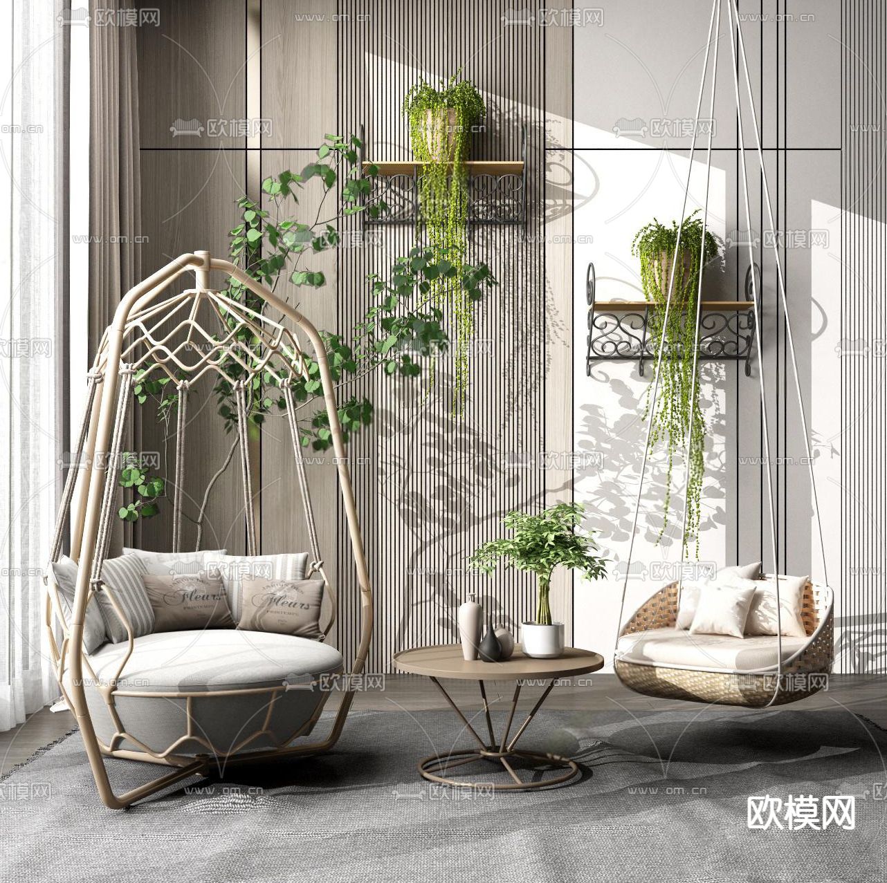 北欧藤编休闲吊椅3d模型