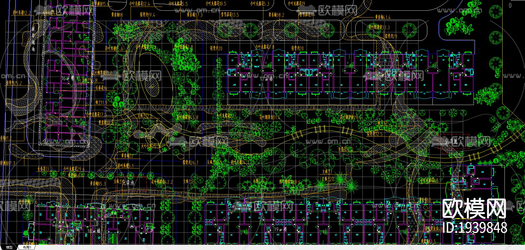 广西南宁金湾二期绿化cad施工图下载（渲染图1）