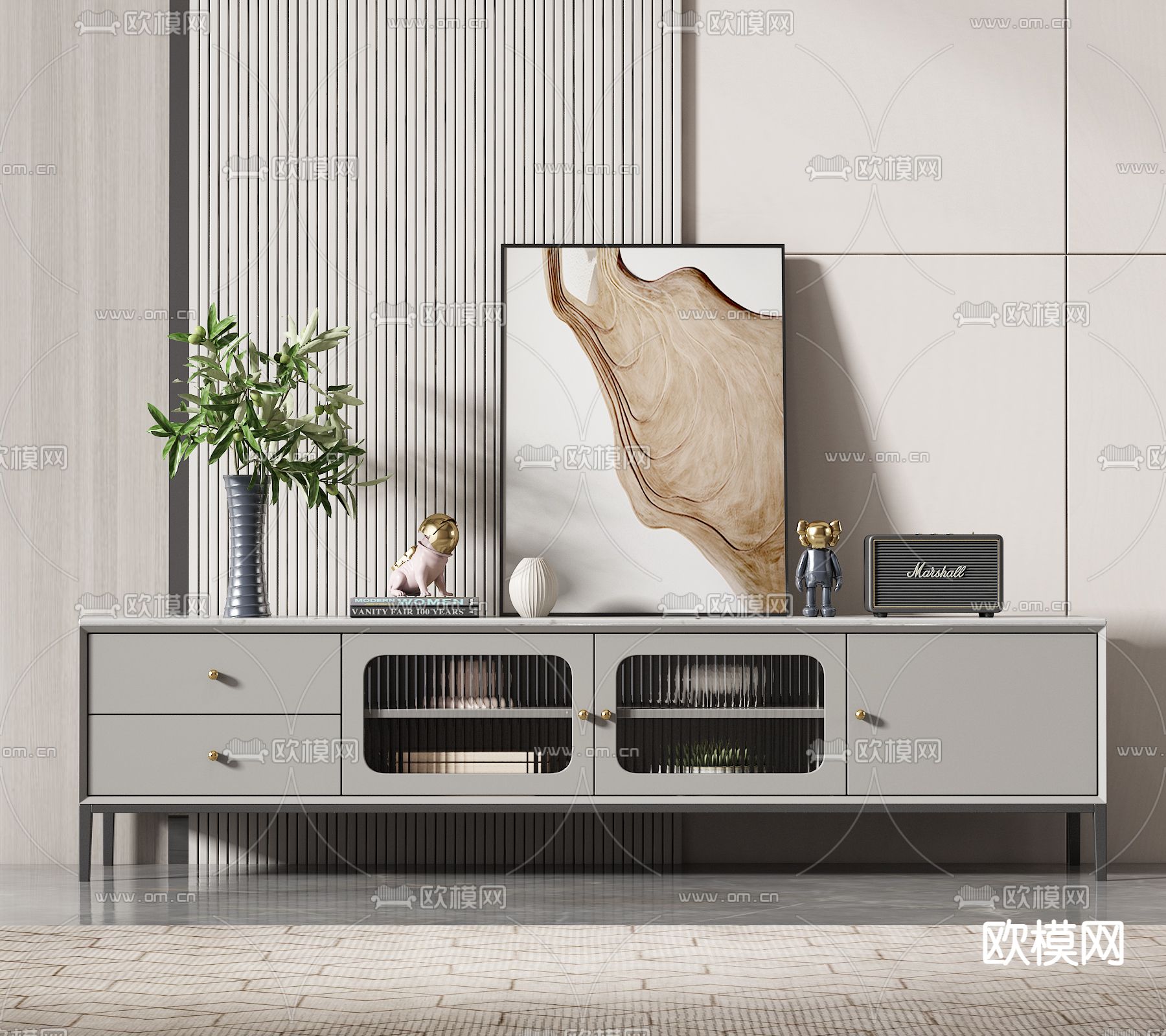 现代轻奢电视柜3d模型下载_ID11787373_3dmax免费模型-欧模网