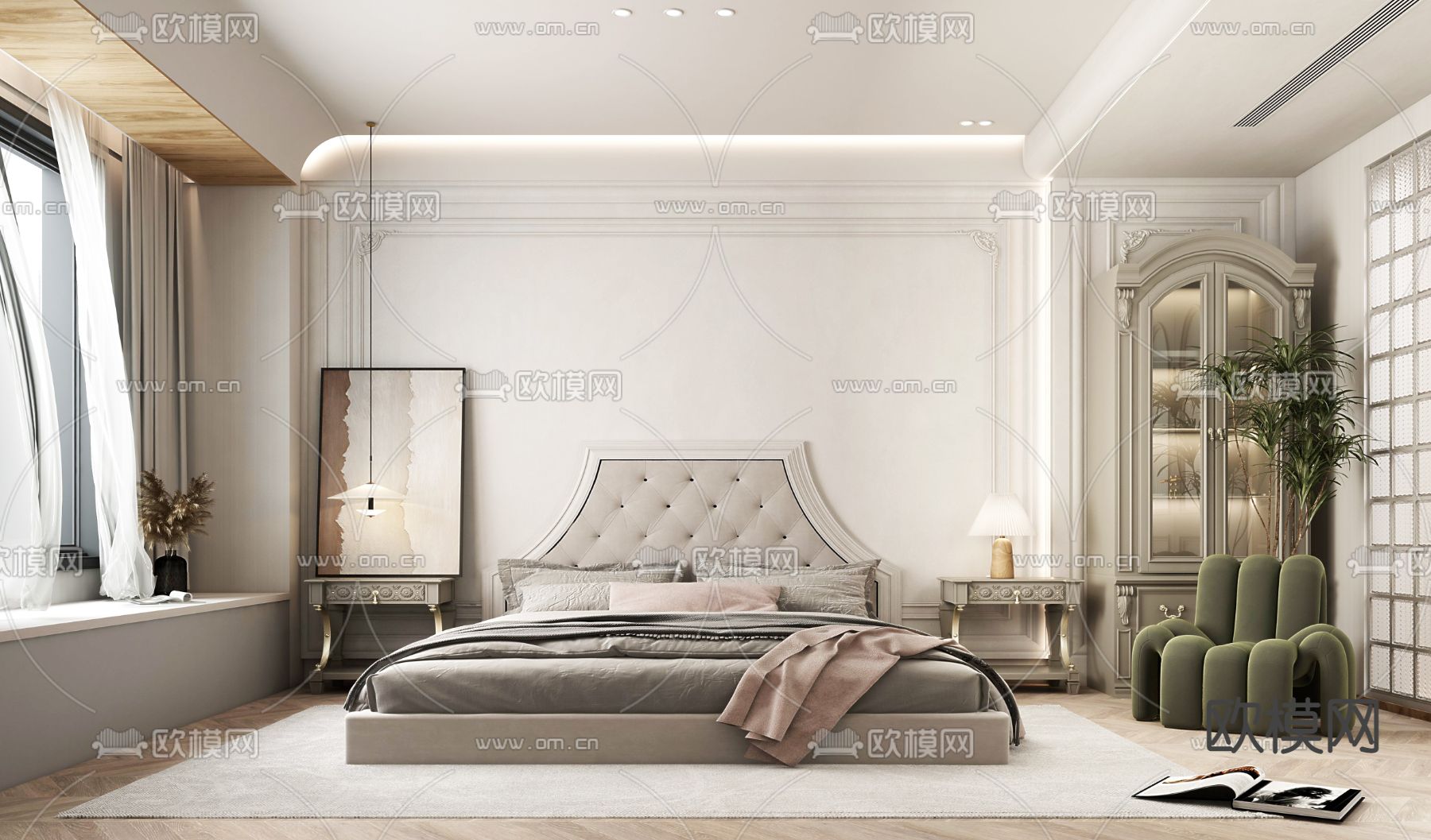 法式卧室主人房免费3d模型下载（渲染图1）