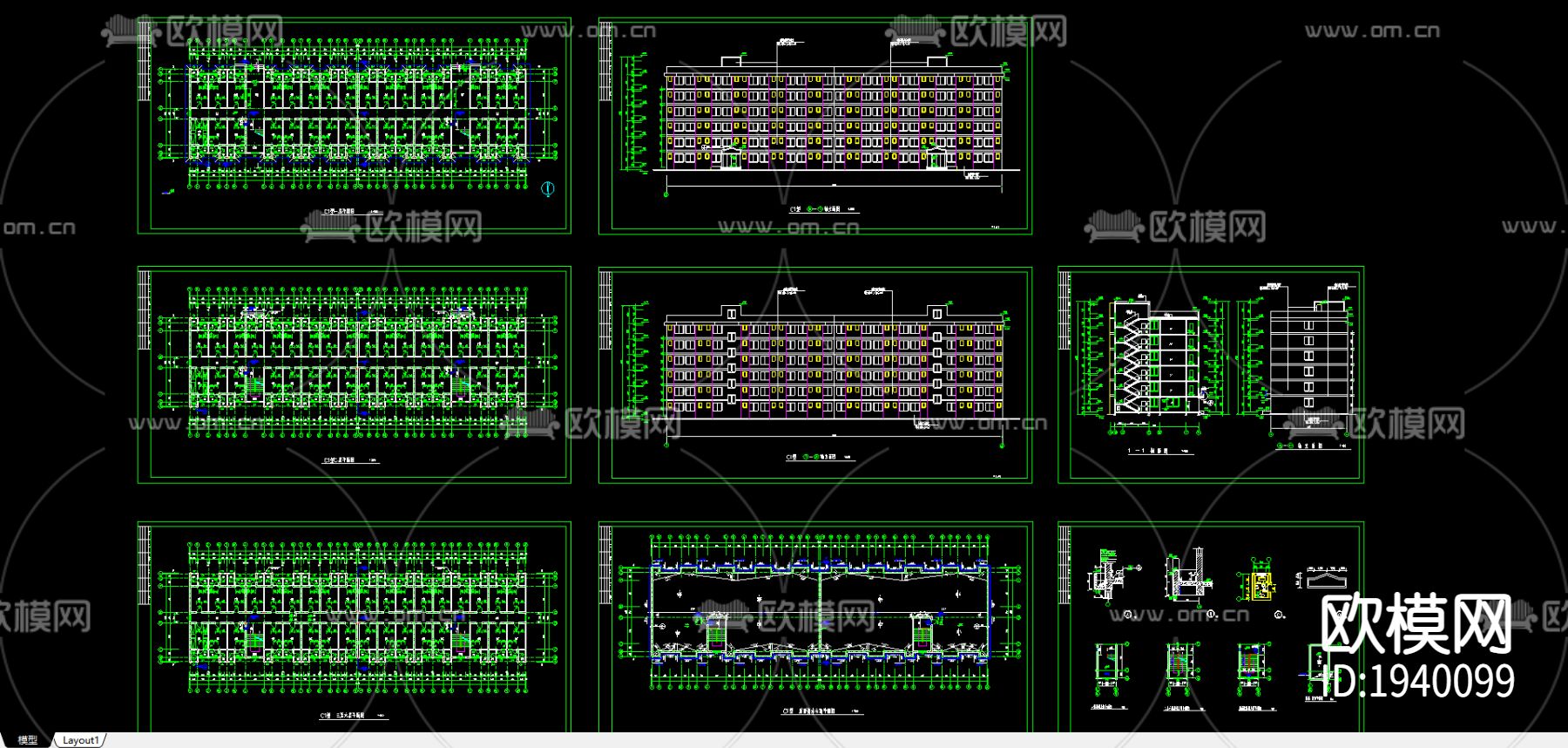 现代学生公寓cad施工图下载（渲染图3）