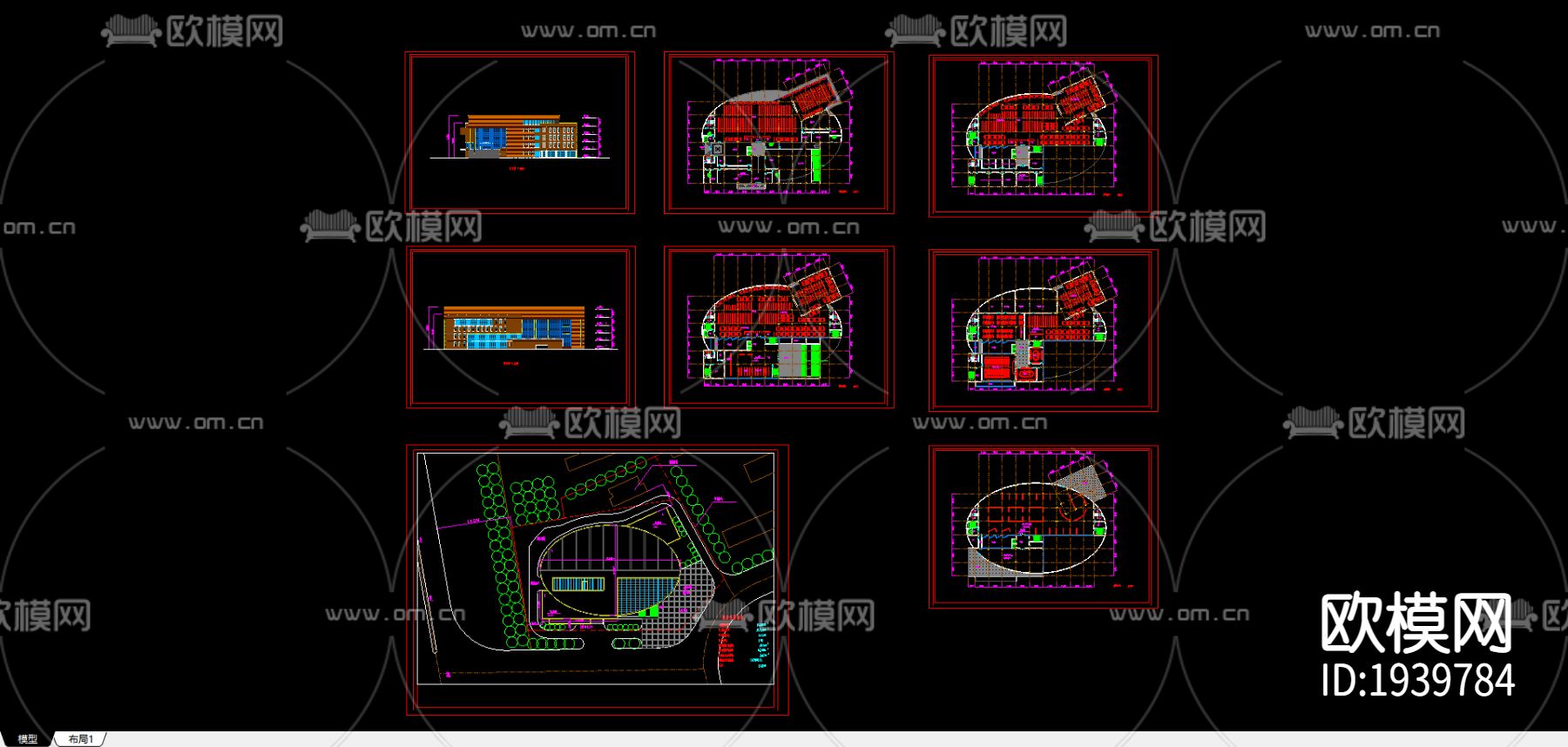 某学院图书馆cad施工图下载（渲染图1）