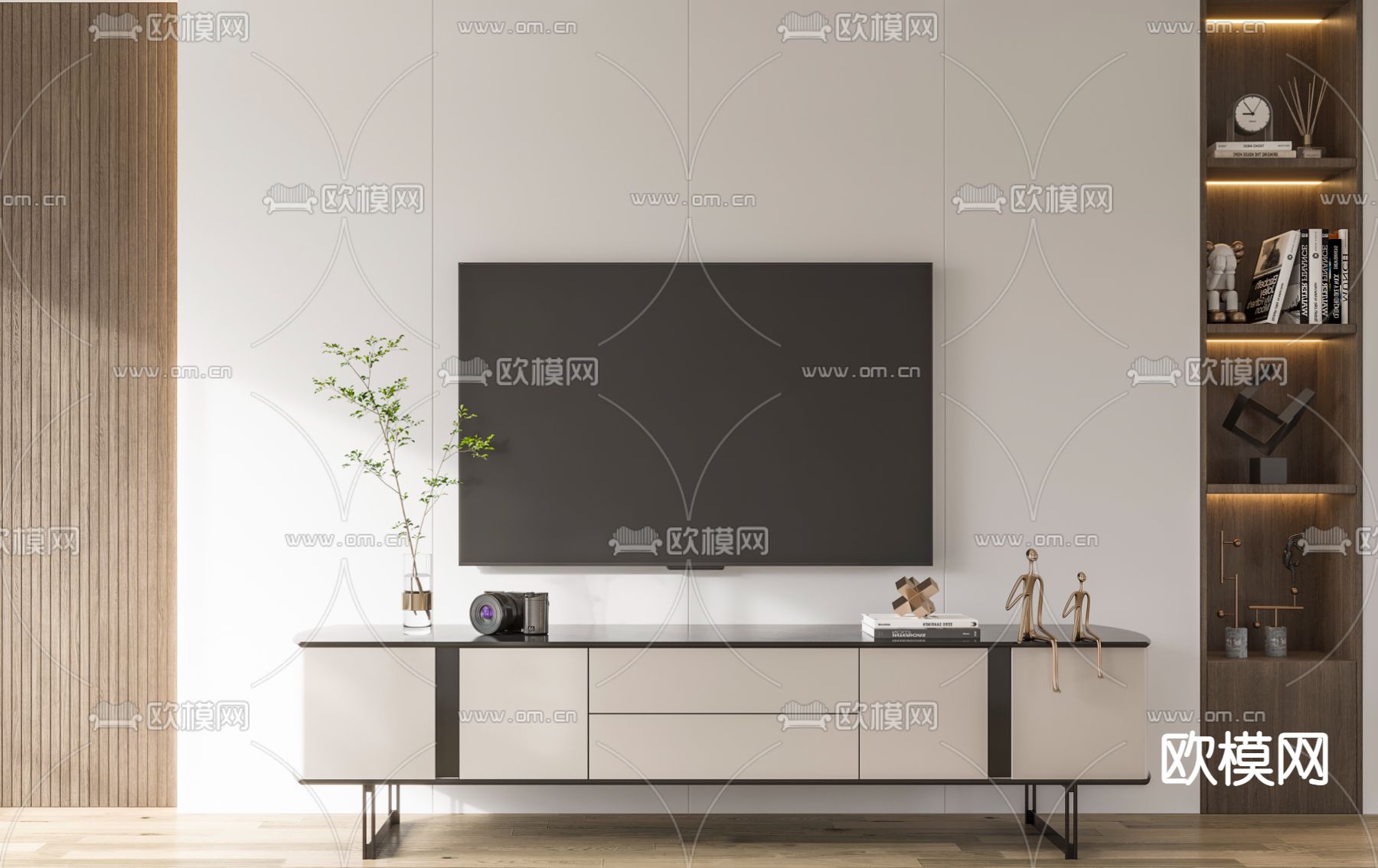 现代轻奢电视柜su模型下载（渲染图1）