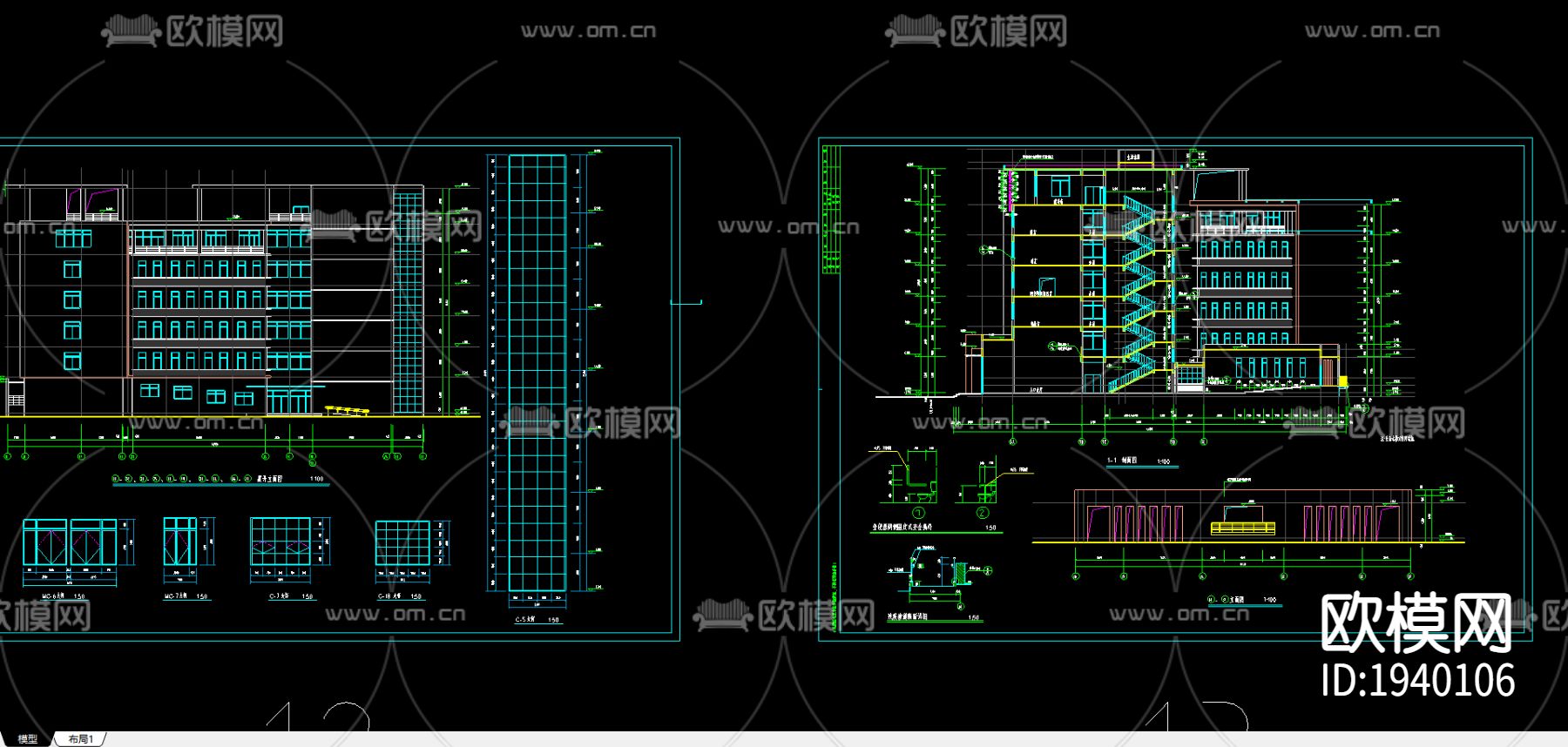 教学楼cad施工图-免费3dmax模型库-欧模网