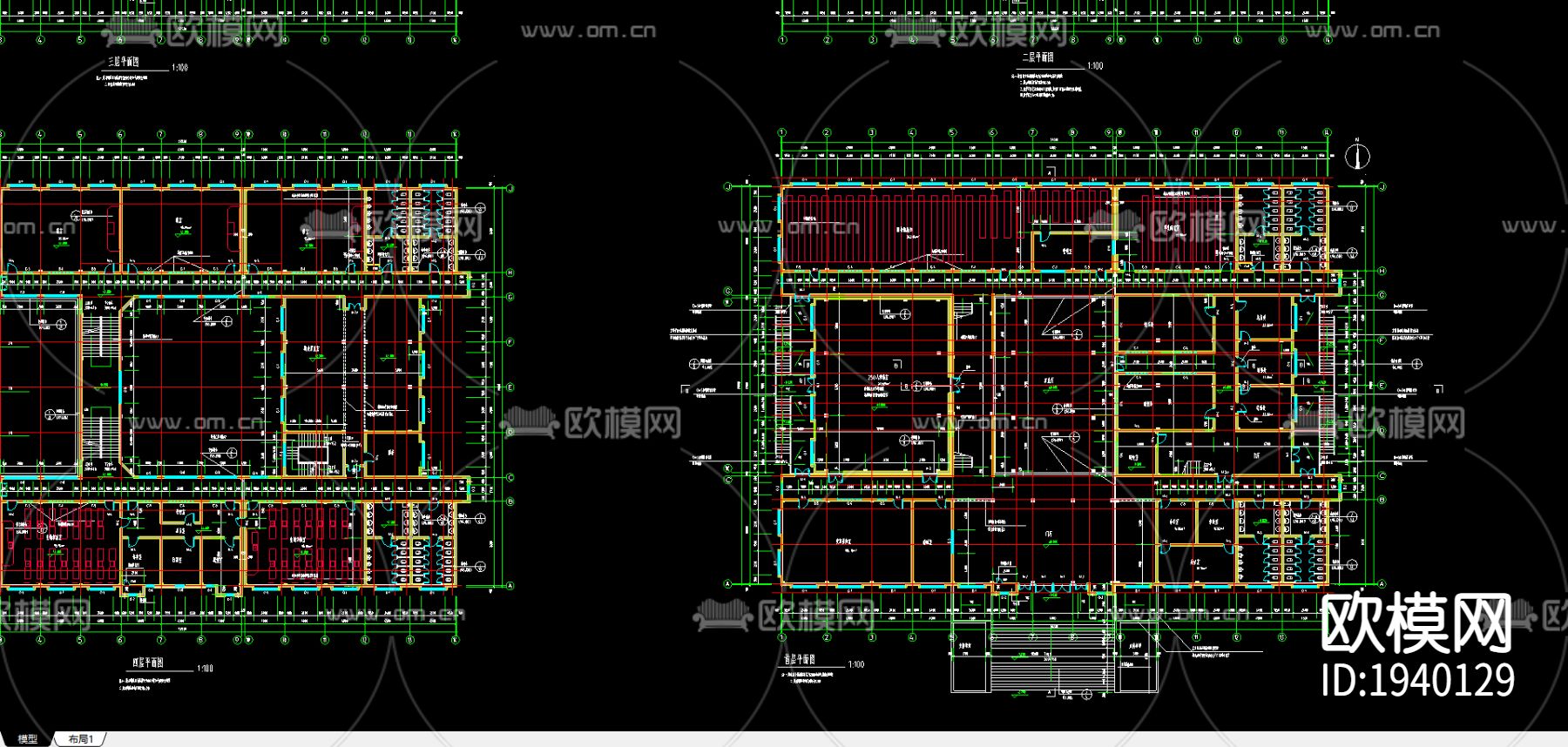 中学综合楼cad施工图下载（渲染图2）