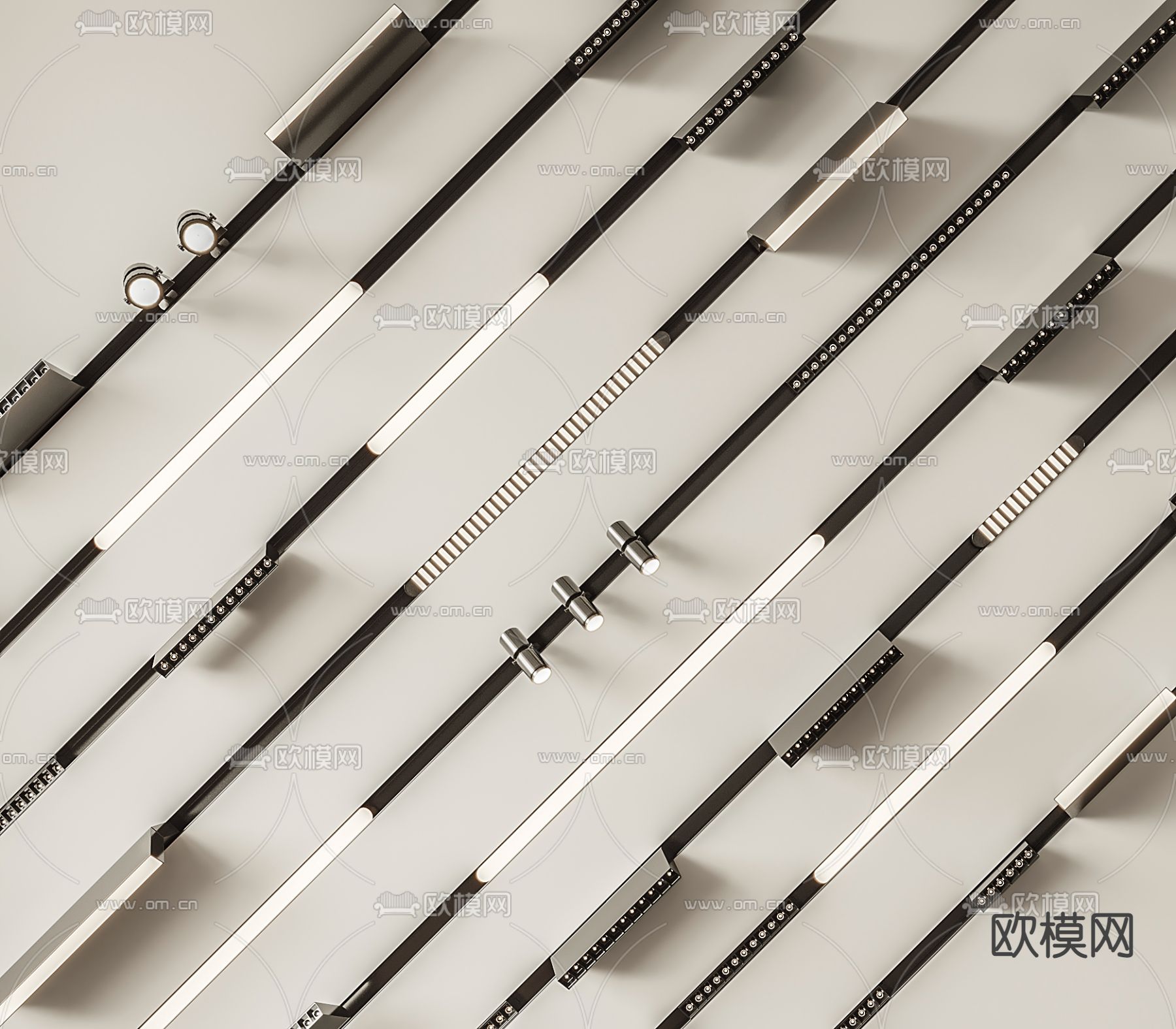 现代磁吸灯轨道灯su模型下载（渲染图1）