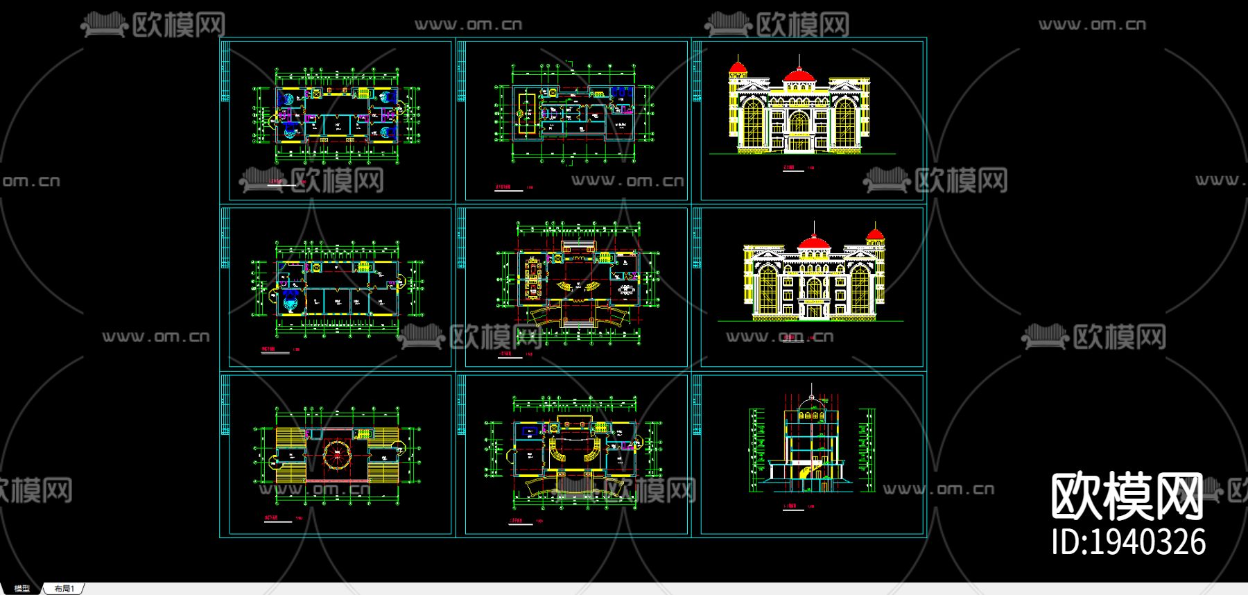 别墅cad平面布置图下载（渲染图2）