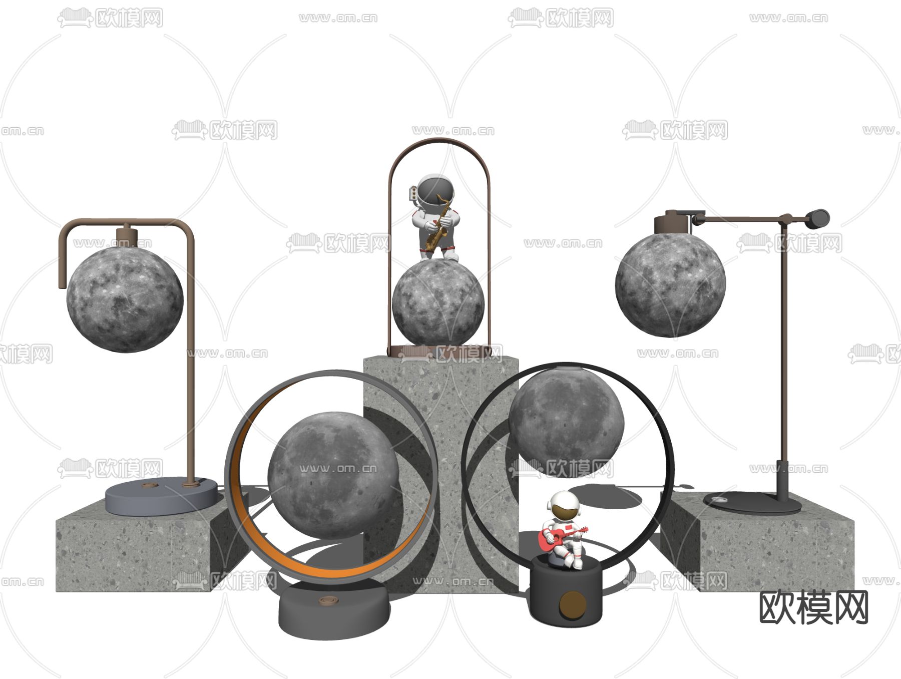 现代悬浮月球灯su模型下载（渲染图2）