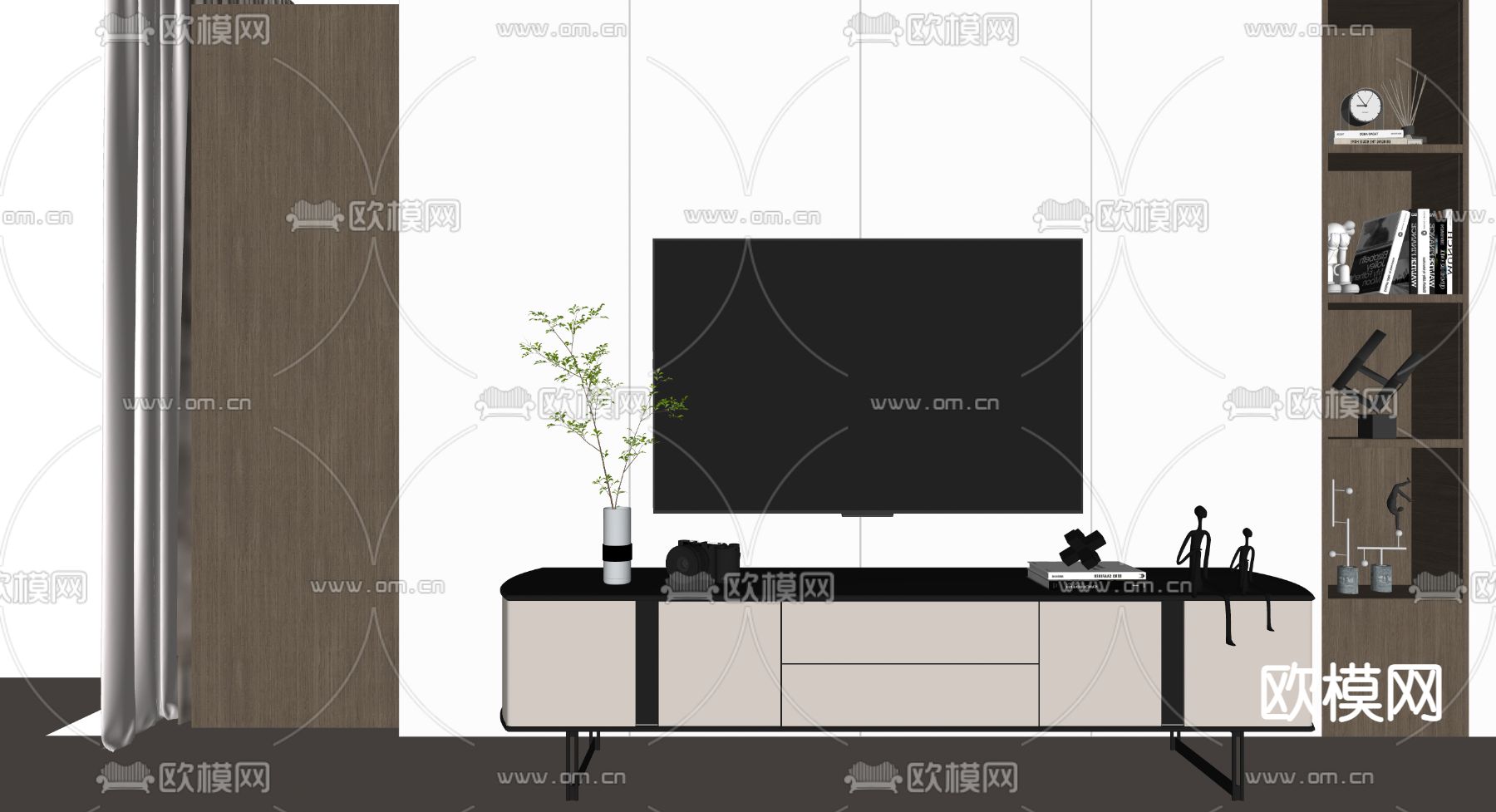 现代轻奢电视柜su模型下载（渲染图2）