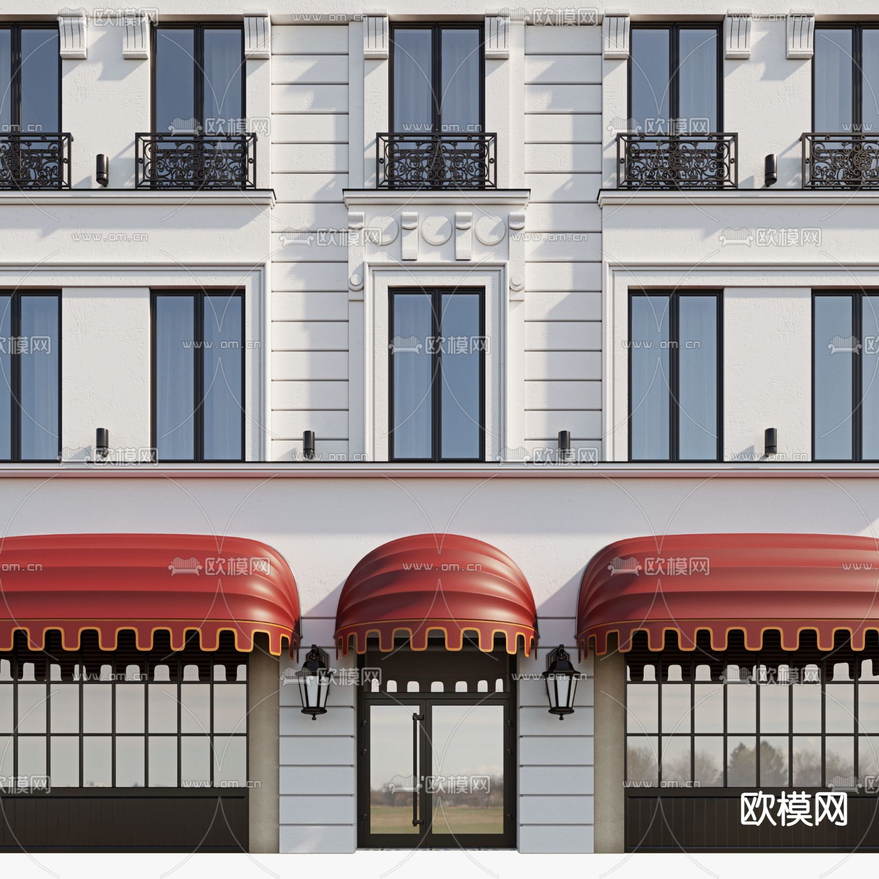 欧式商业住宅建筑外观3d模型下载（渲染图6）