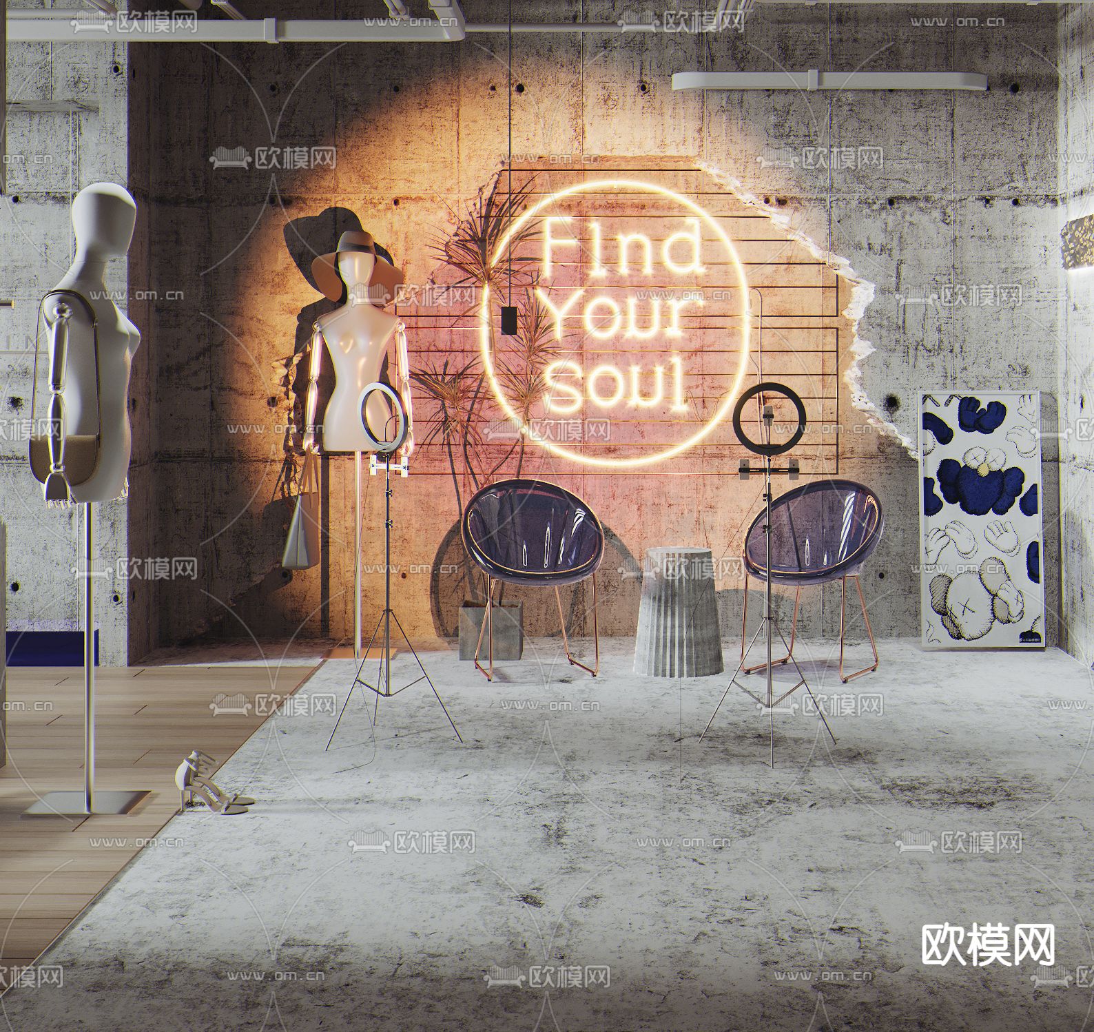 工业风服装店直播间3d模型下载（渲染图4）