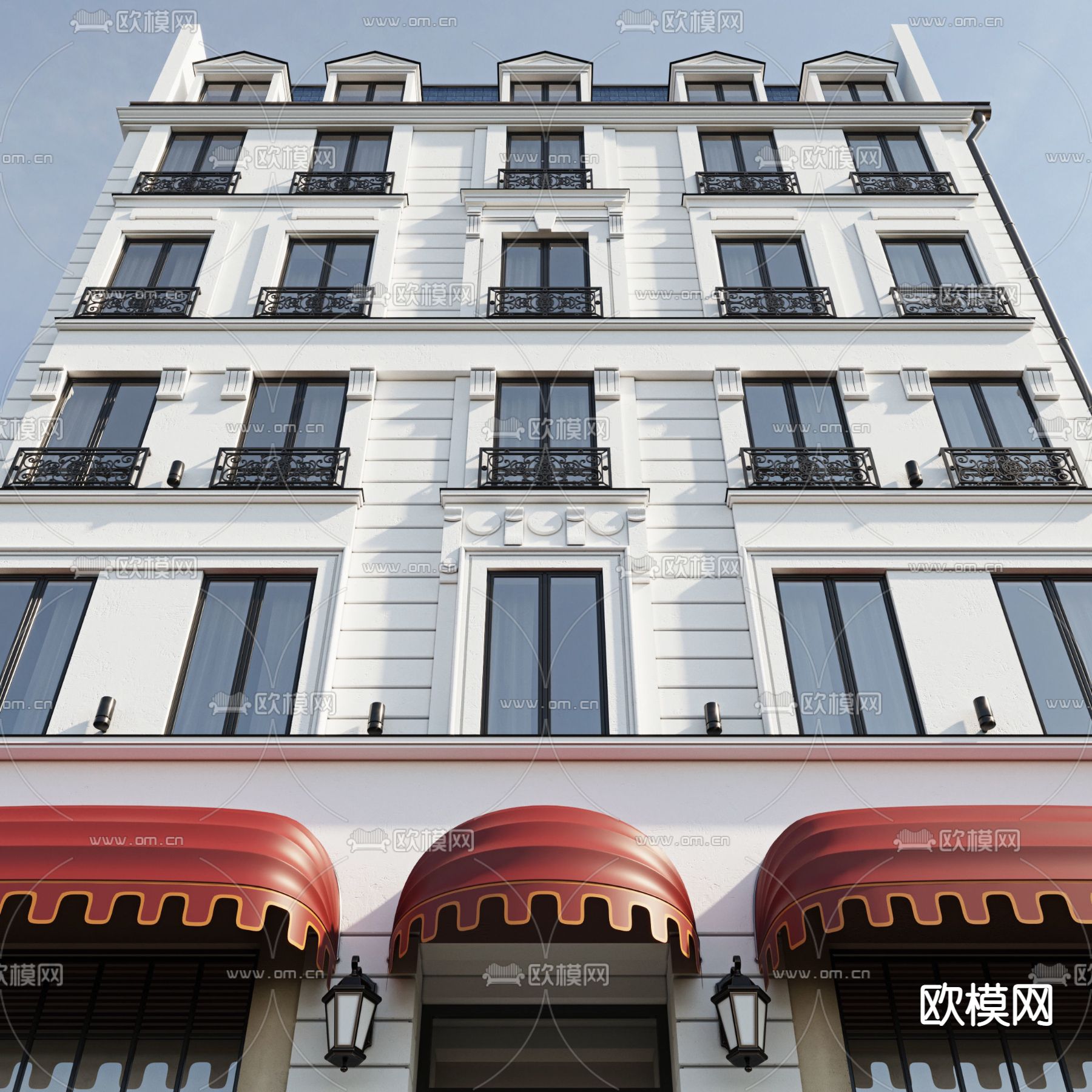 欧式商业住宅建筑外观3d模型下载（渲染图7）