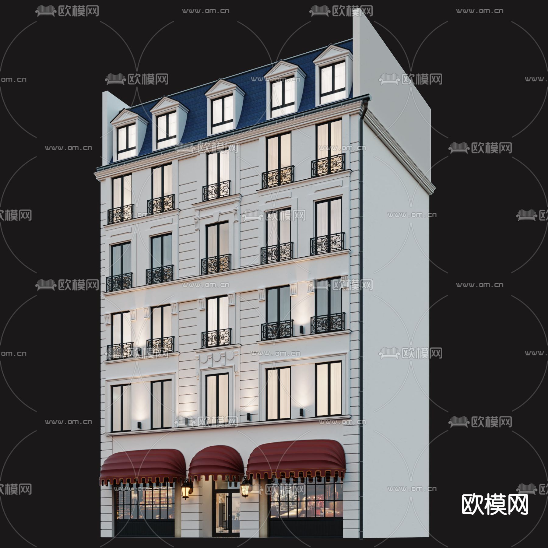 欧式商业住宅建筑外观3d模型下载（渲染图5）