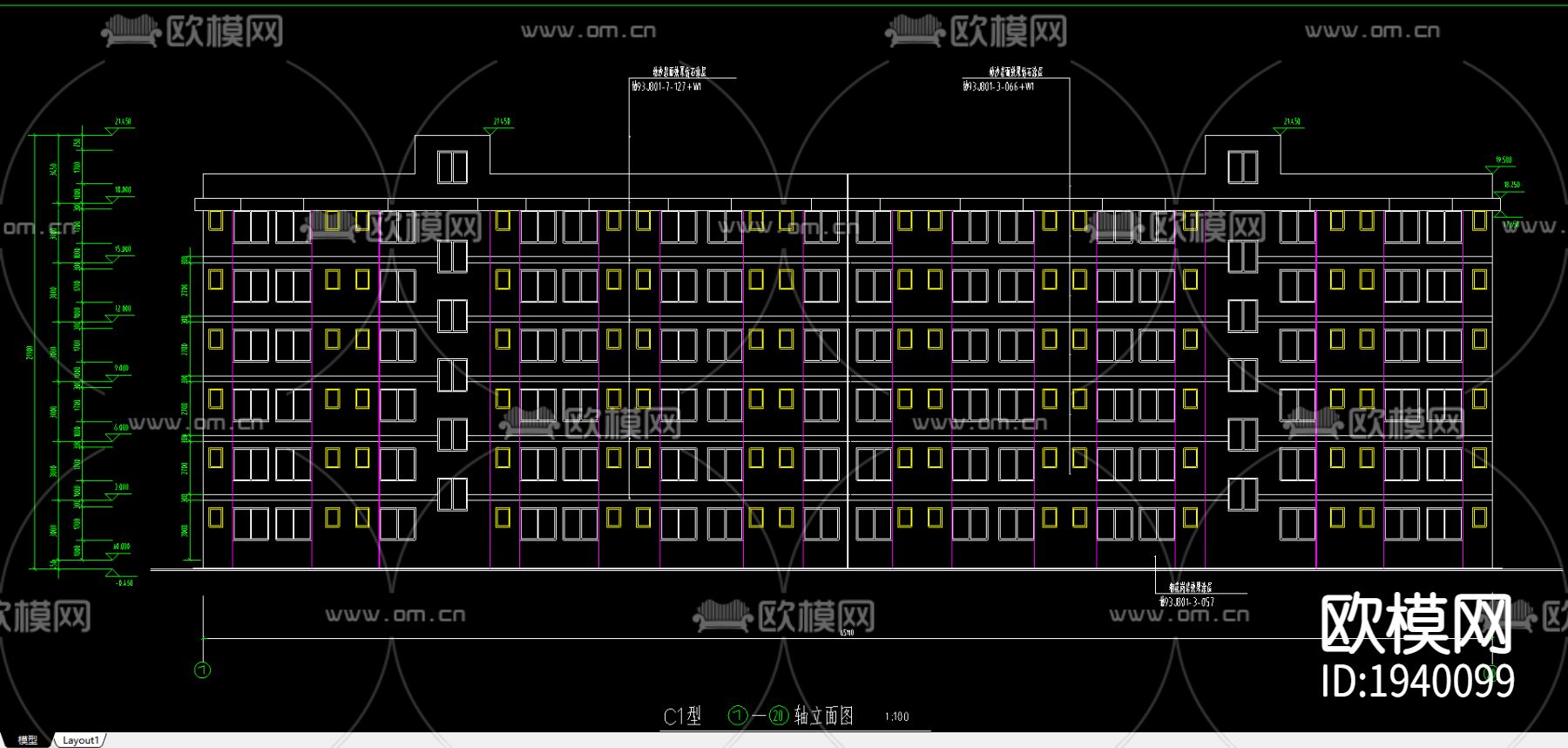 现代学生公寓cad施工图下载（渲染图1）