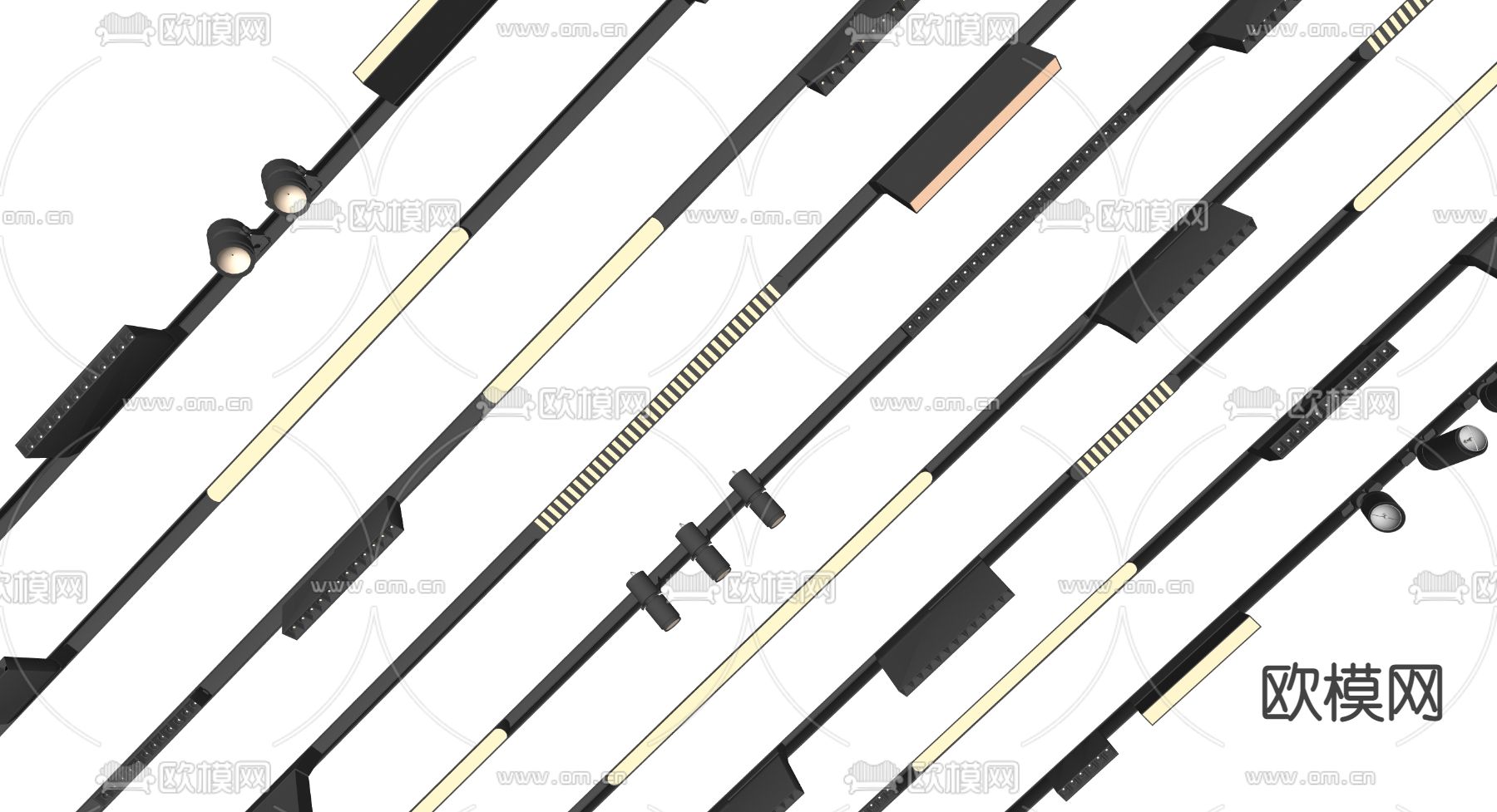 现代磁吸灯轨道灯su模型下载（渲染图2）