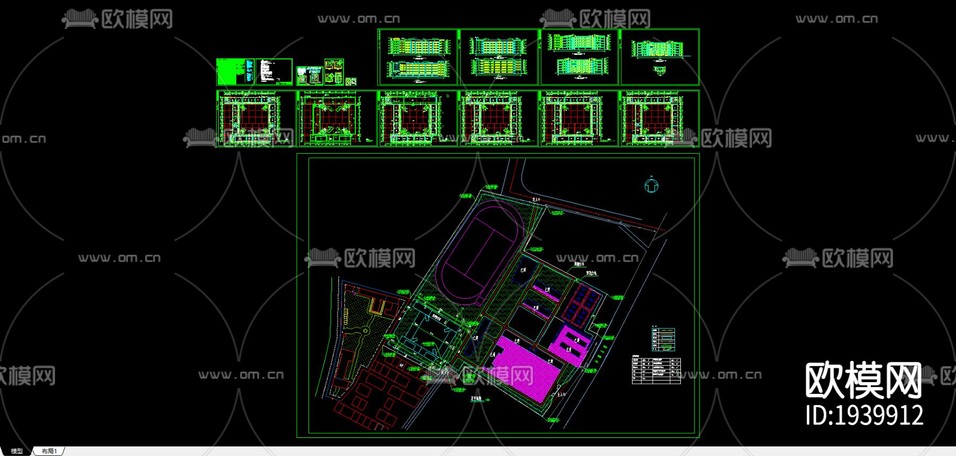 中學(xué)建筑cad施工圖下載(渲染圖2)