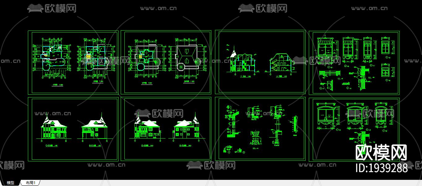 别墅CAD施工图下载（渲染图1）