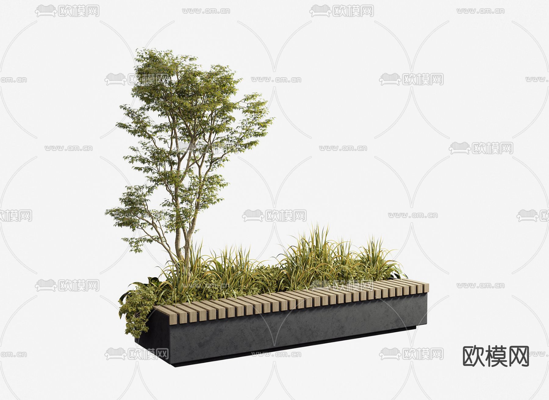 现代绿植户外公共椅3d模型下载